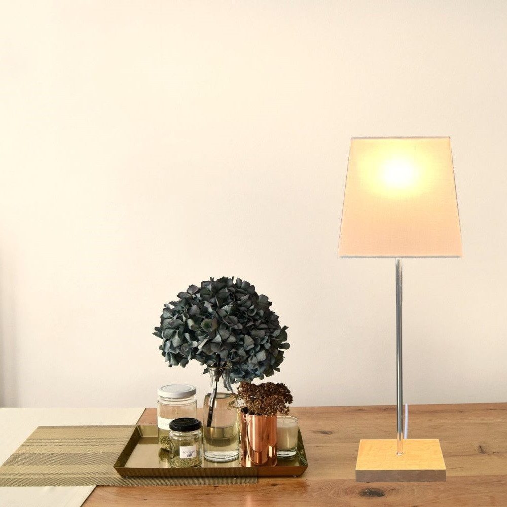 Seasonals Tischleuchte 1051 Leuchter "Dual" weiß Edelstahl Holzfuß E14 Schalter Zuleitung 1,8