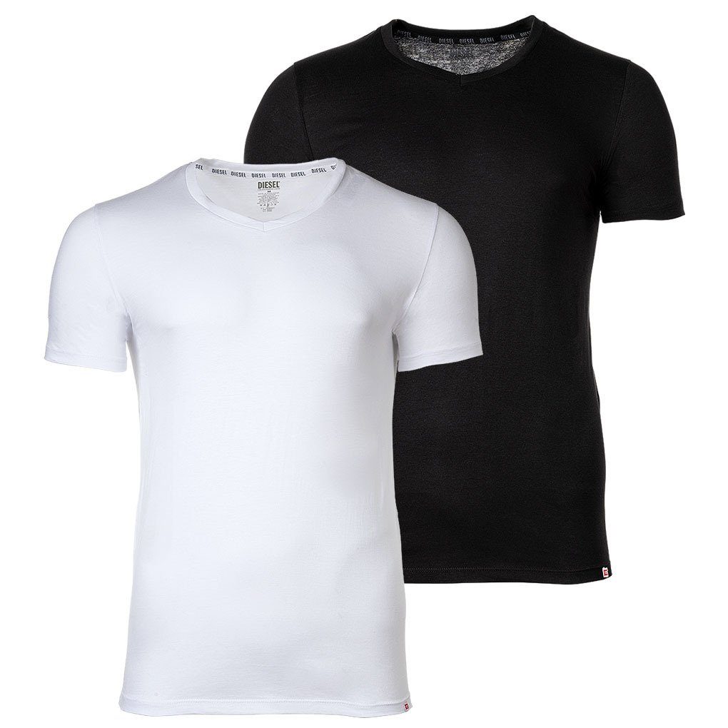 Diesel T-Shirt Herren T-Shirt - UMTEE-MICHAEL-TUBE, V-Ausschnitt Schwarz/Weiß