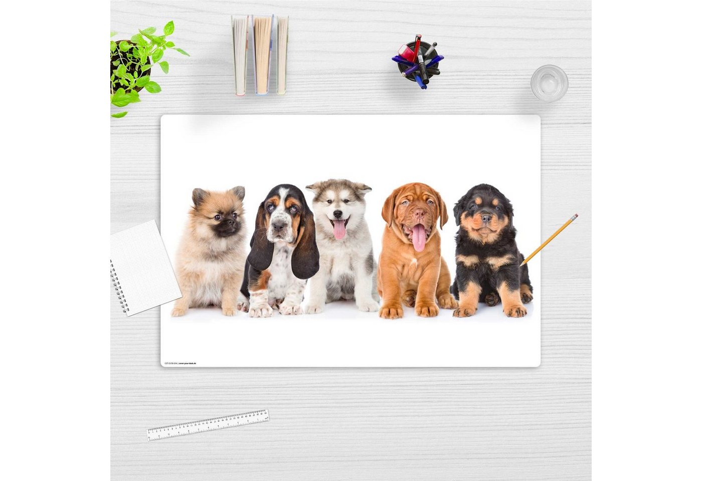 Thumbnail - cover-your-desk.de Schreibtischunterlage abwaschbar - 5 süße Hundewelpen - premium Vinyl - Made in Germany