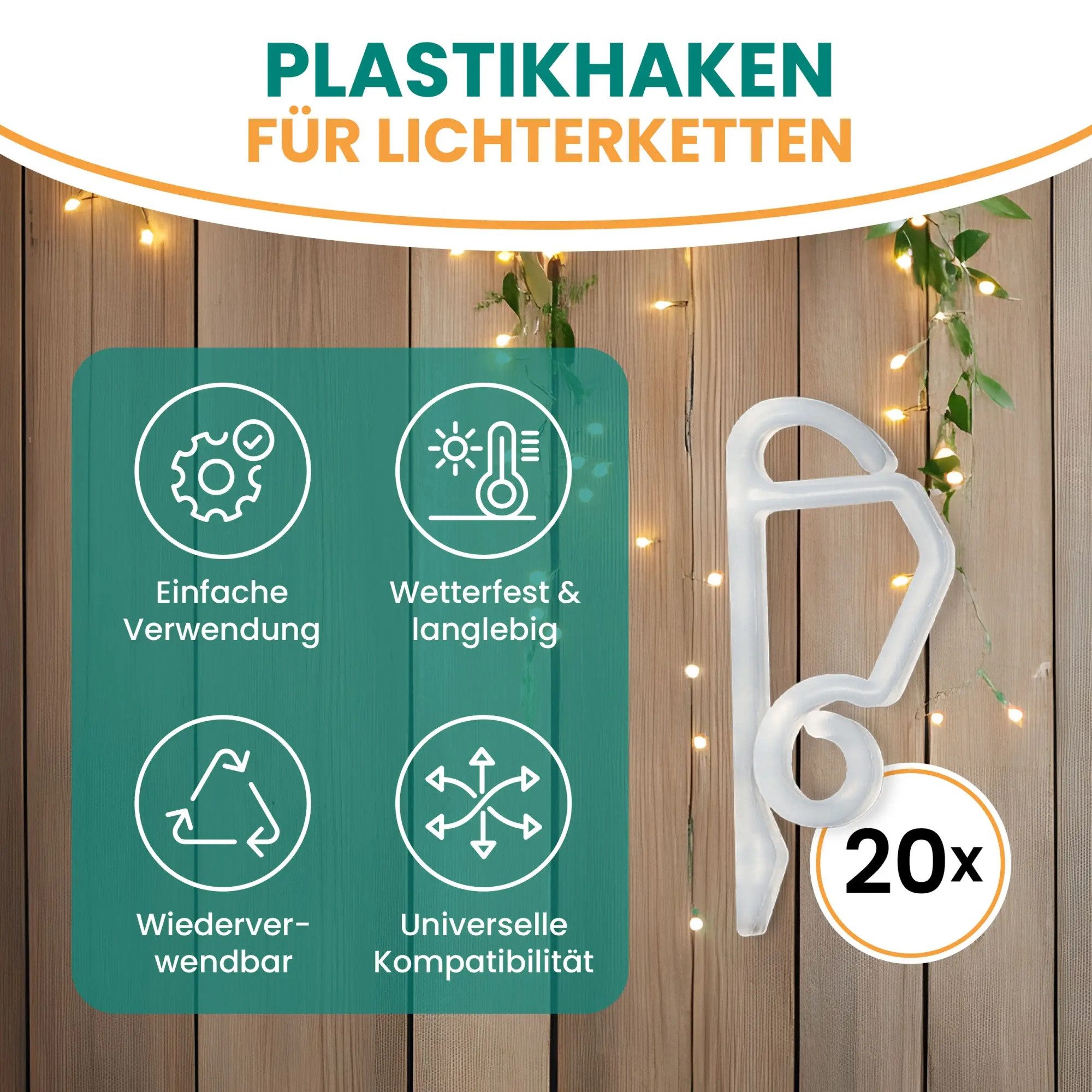 Gartenpirat Leisten-Befestigungsclips für Lichterkette 20 Stk. Befestigungshaken Kunststoff transparent, schnell, einfach, effizient, wiederverwendbar