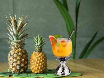 APS Cocktailglas, Glas, Ananasglas Cocktail-Set, Cocktailbecher mit Deckel & Metall Strohhalm