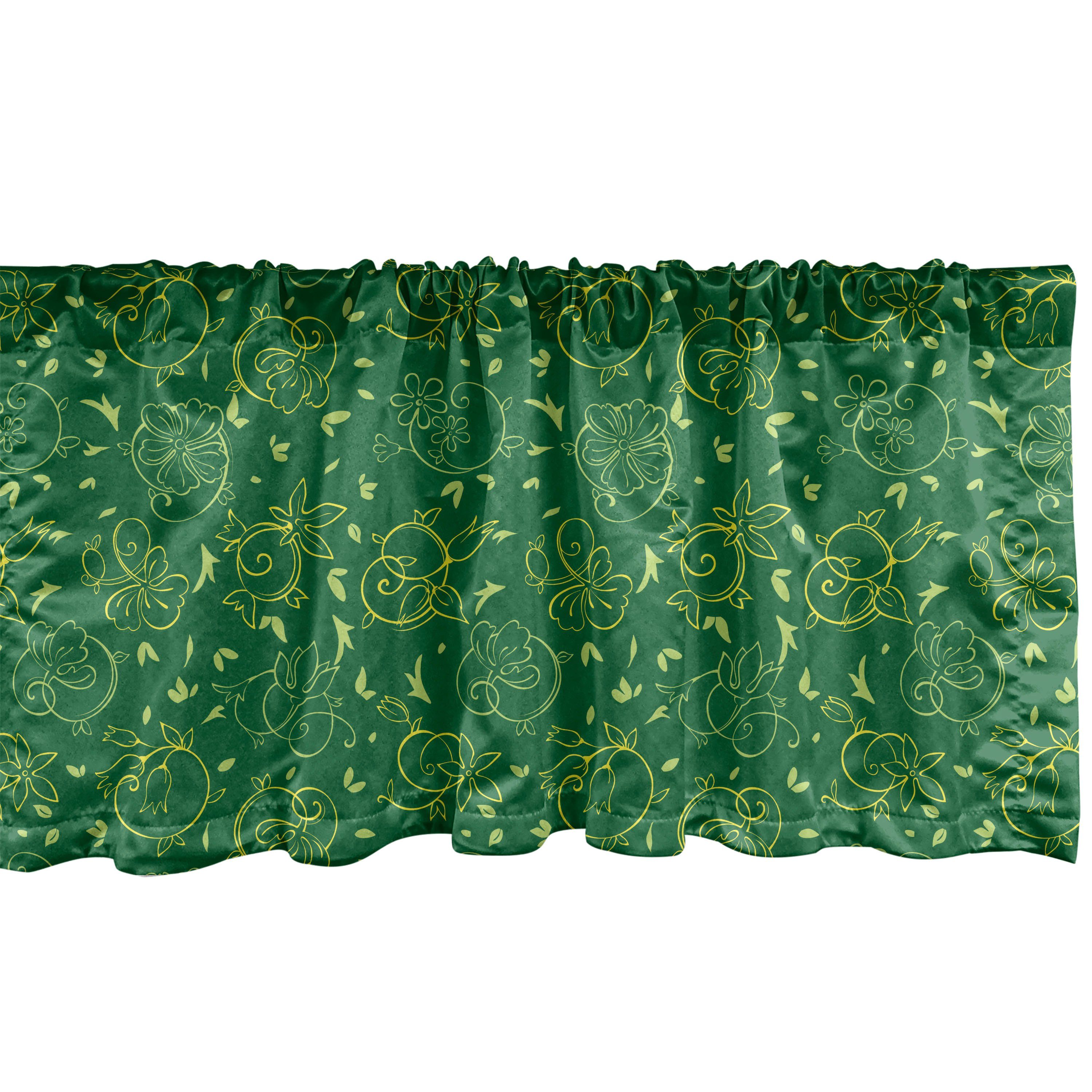 Scheibengardine Vorhang Volant für Küche Schlafzimmer Dekor mit Stangentasche, Abakuhaus, Microfaser, Botanisch Strudel-Blumen-Natur-Kunst