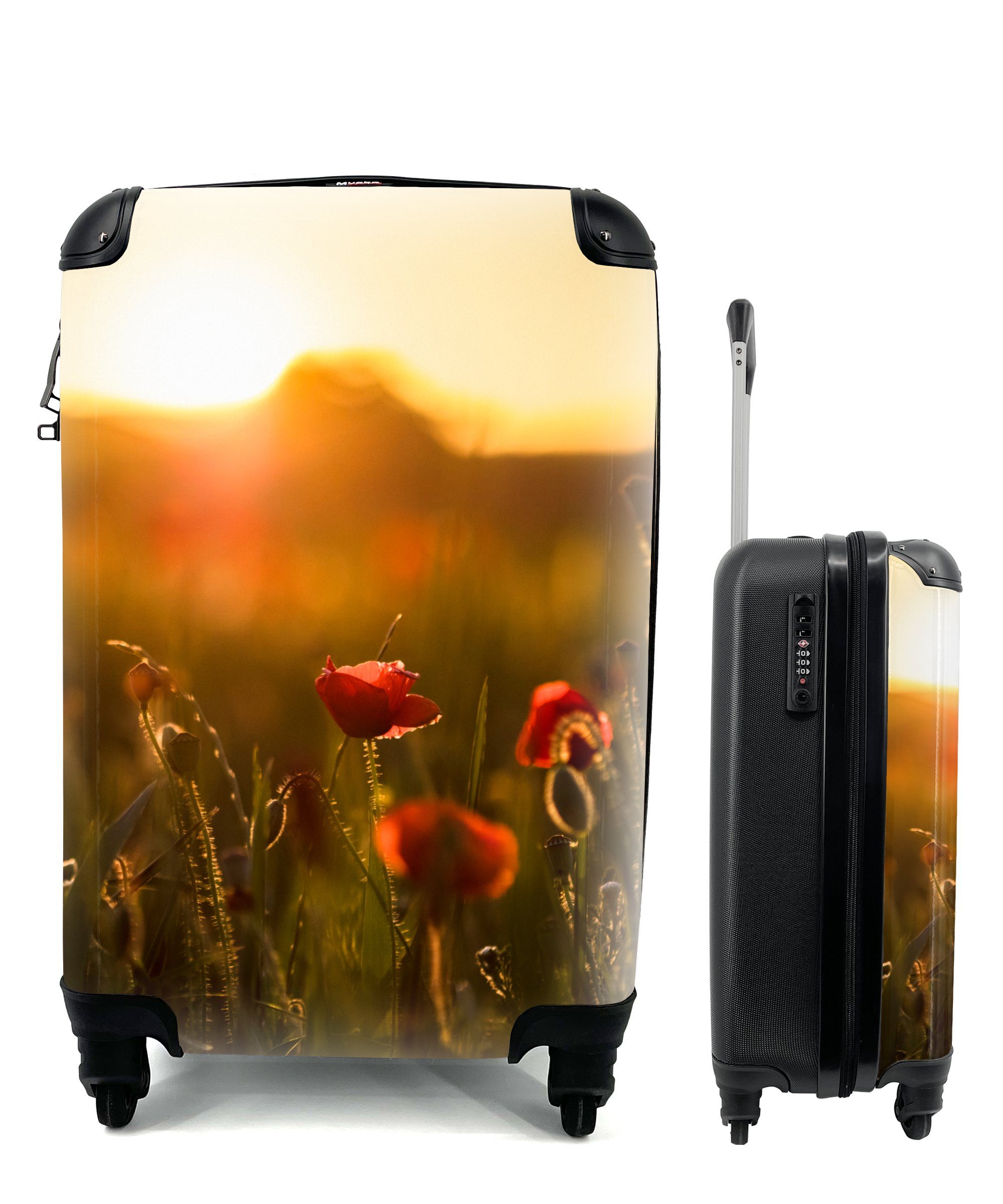 Reisekoffer Mohn rollen, mit Sonnenuntergang Handgepäckkoffer 4 für Trolley, Rollen, Gold, - Handgepäck - Reisetasche MuchoWow Ferien,