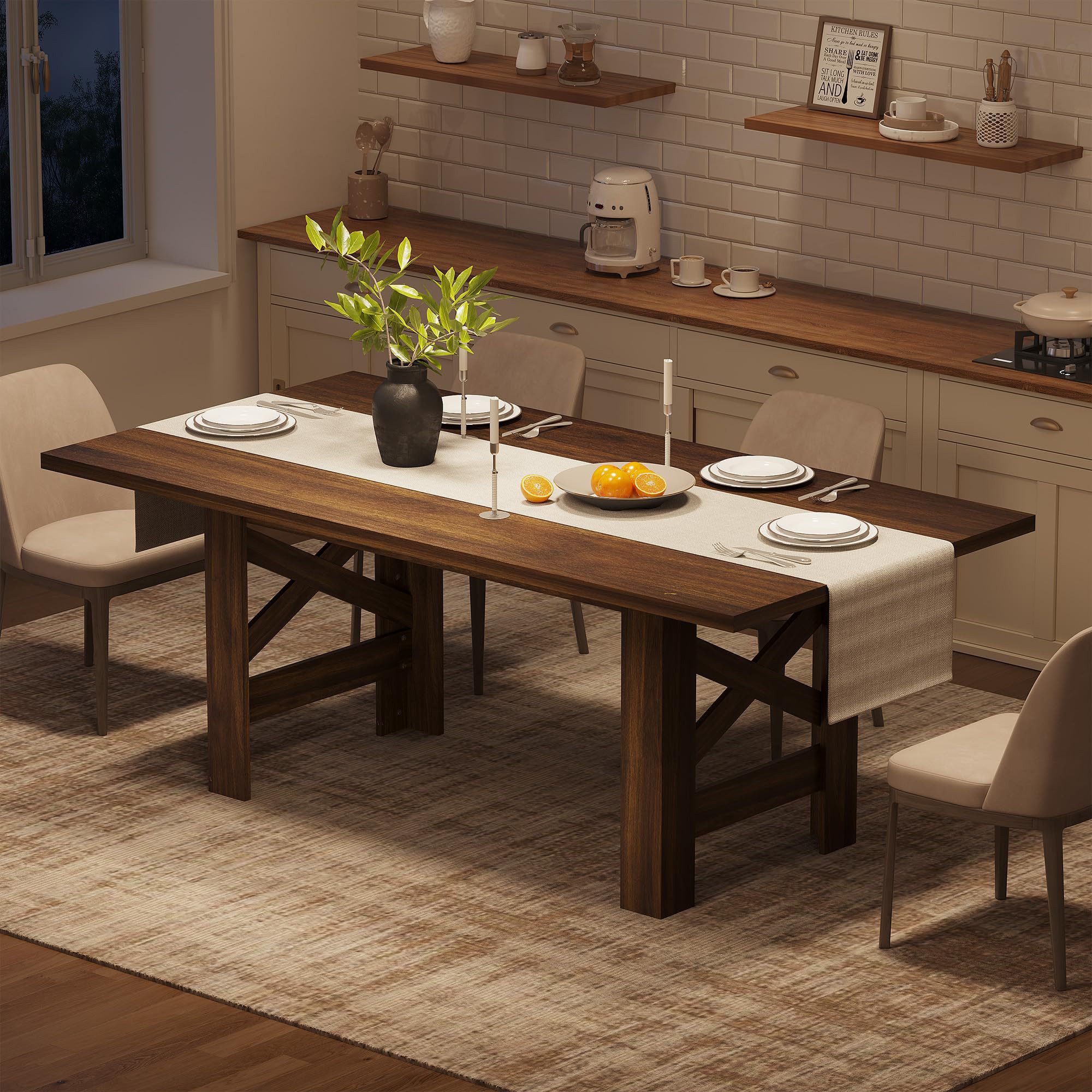 GarveeMore Esstisch 180 cm Küchentisch Wohnzimmertisch im Holztisch Landhausstil (1-St., 1Tisch), Esstisch für 6-8 Personen, Küche & Esszimmer