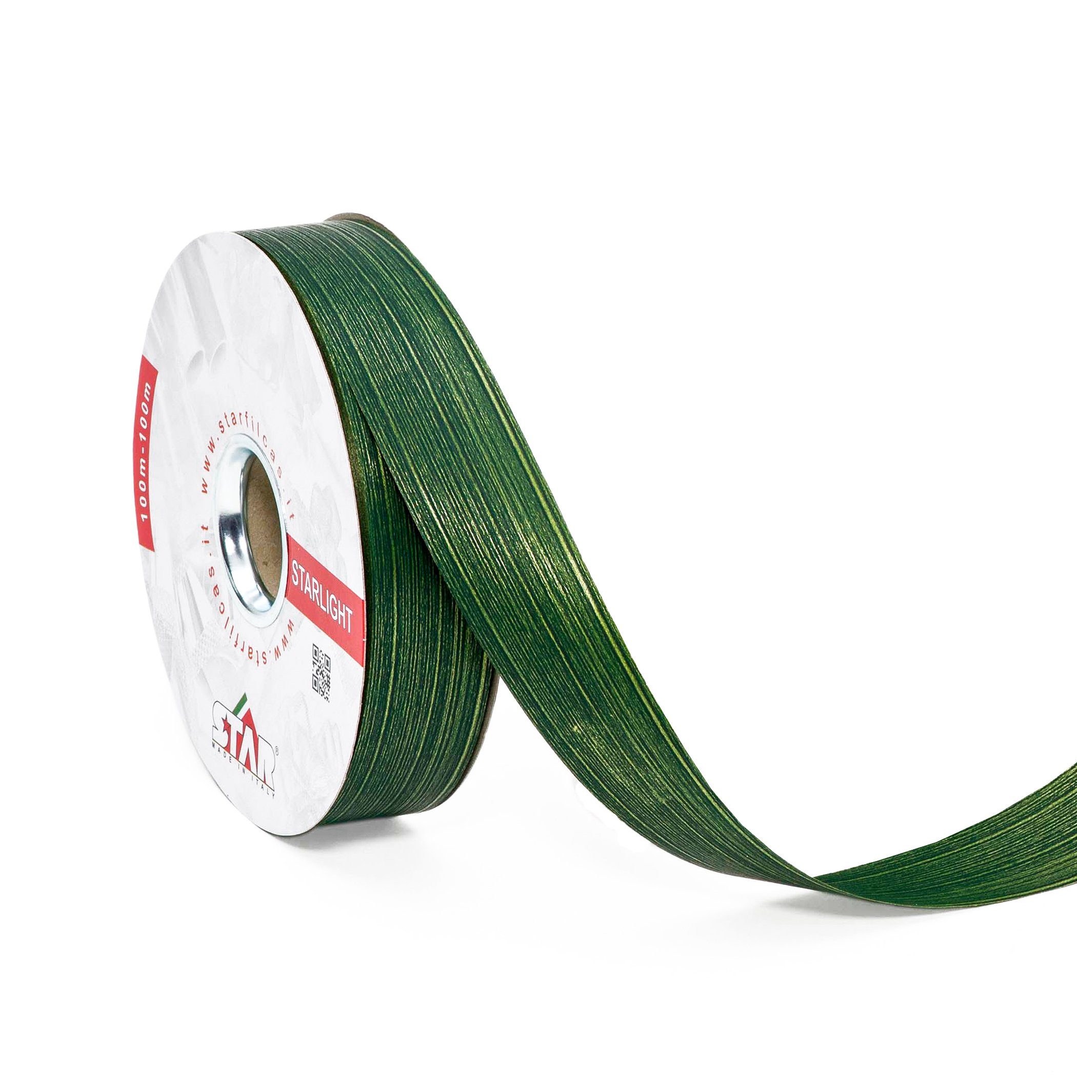 Star Dekoband, Geschenkband in Blätteroptik gestreift 19mm x 100m Rolle Blattgrün