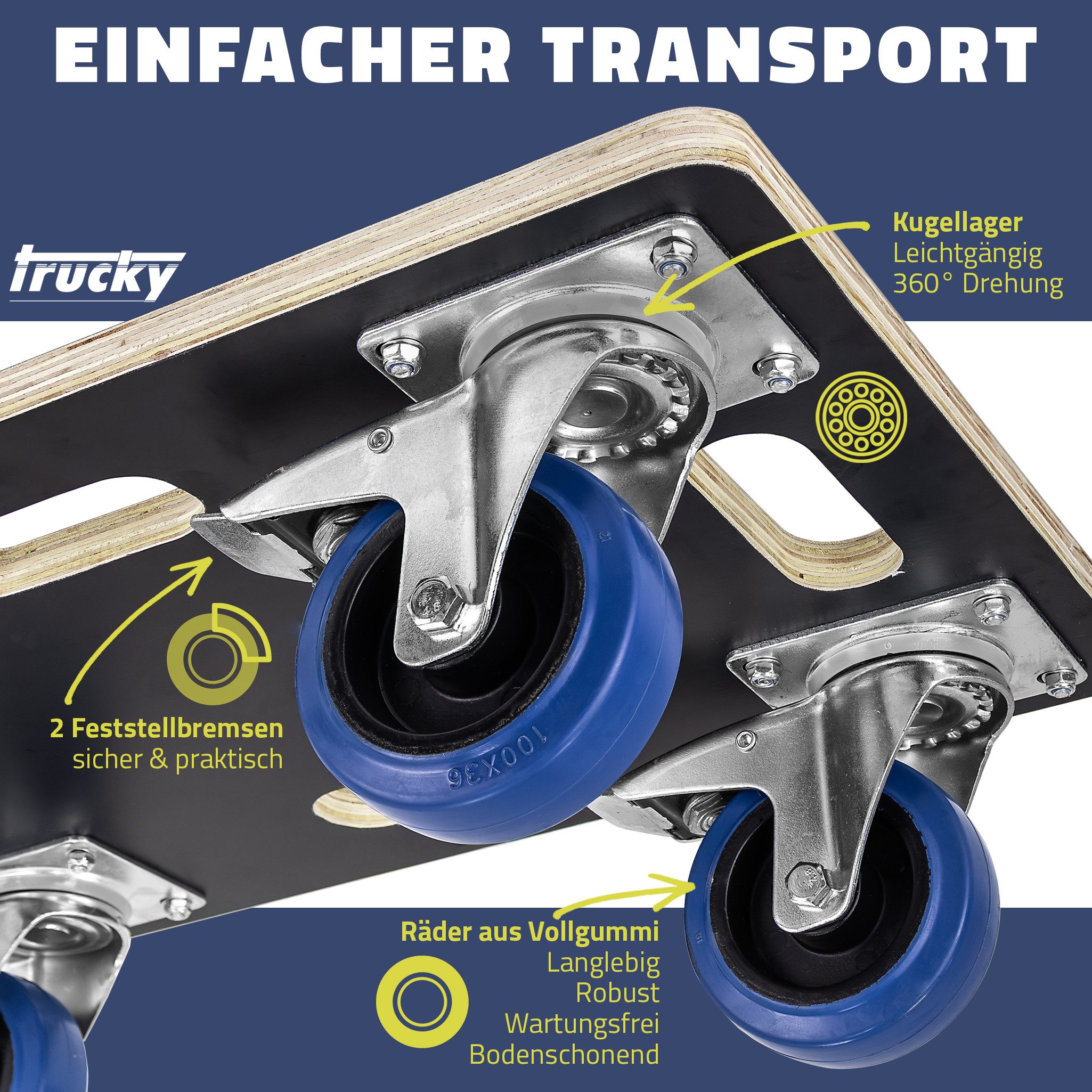 Trucky Transportroller Rollbrett Auswahl Größe Transportroller 800kg Möbelroller mit 4 Rollen, (1-St) – Bild 3 von 5