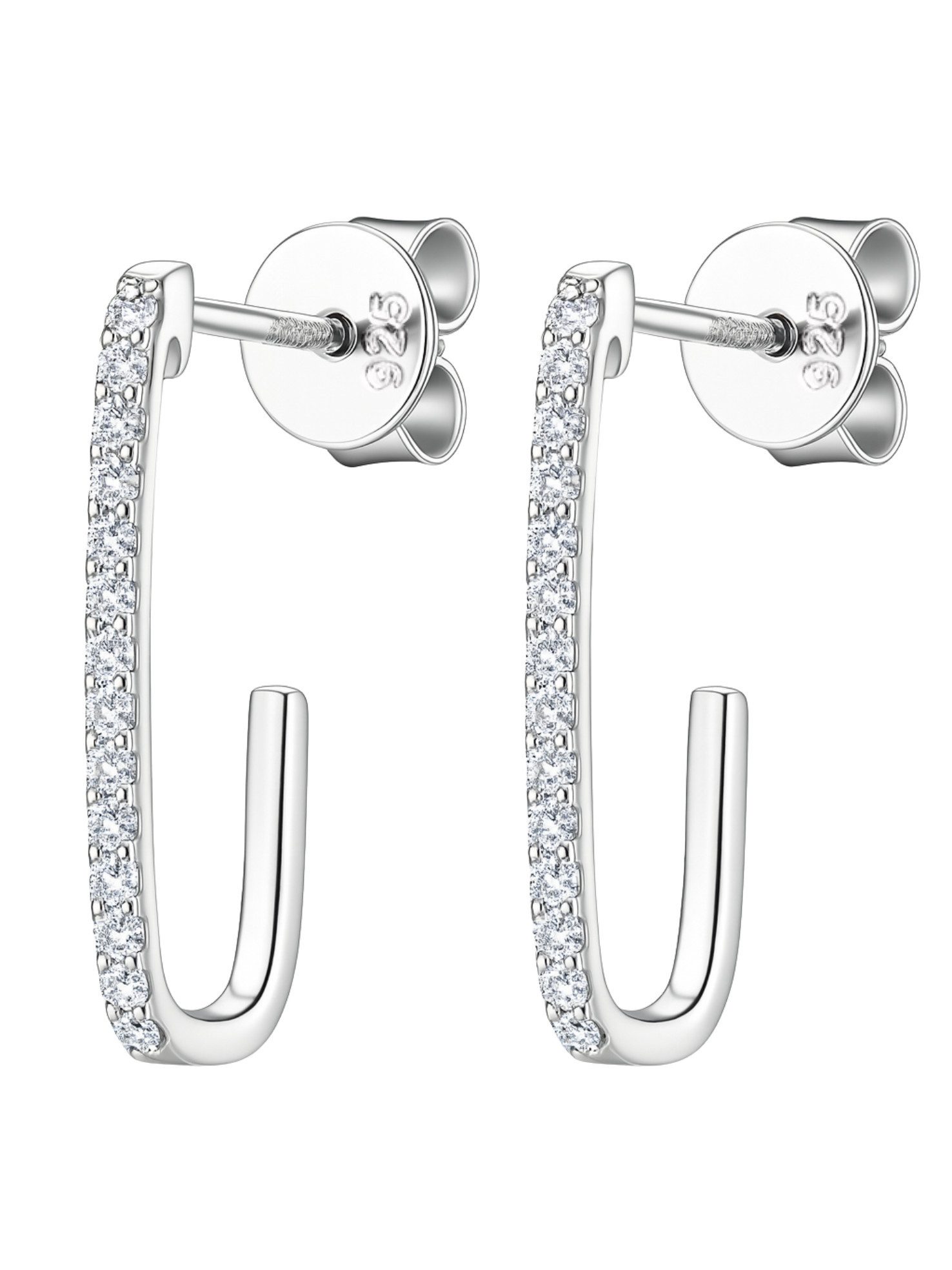 S&T Design Paar Ohrhänger Damen-Ohrringe 925 Silber Weissgold mit Moissanite U-Form Creolen (VVS 1 Diamant, Geschenkbox)