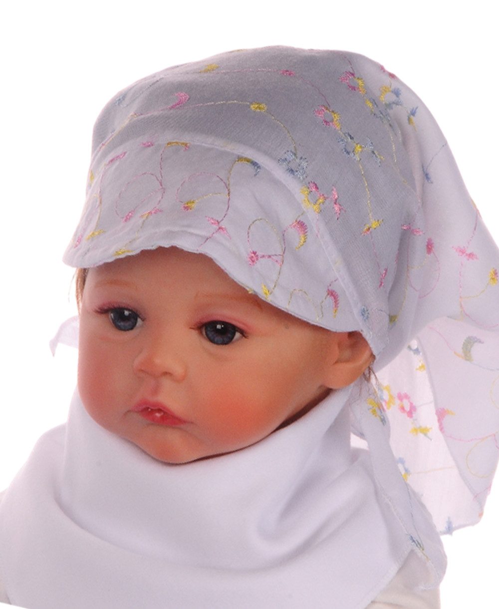 La Bortini Kopftuch Baby und Kinder Bandana Tuch Sommer Mütze Kopfbedeckung, leicht, bestickt, in Weiß, Universelle Größe durch Bindebänder
