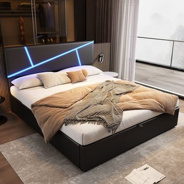 Sweiko Polsterbett, Stauraumbett mit Lattenrost und LED-Beleuchtung, 140*200cm