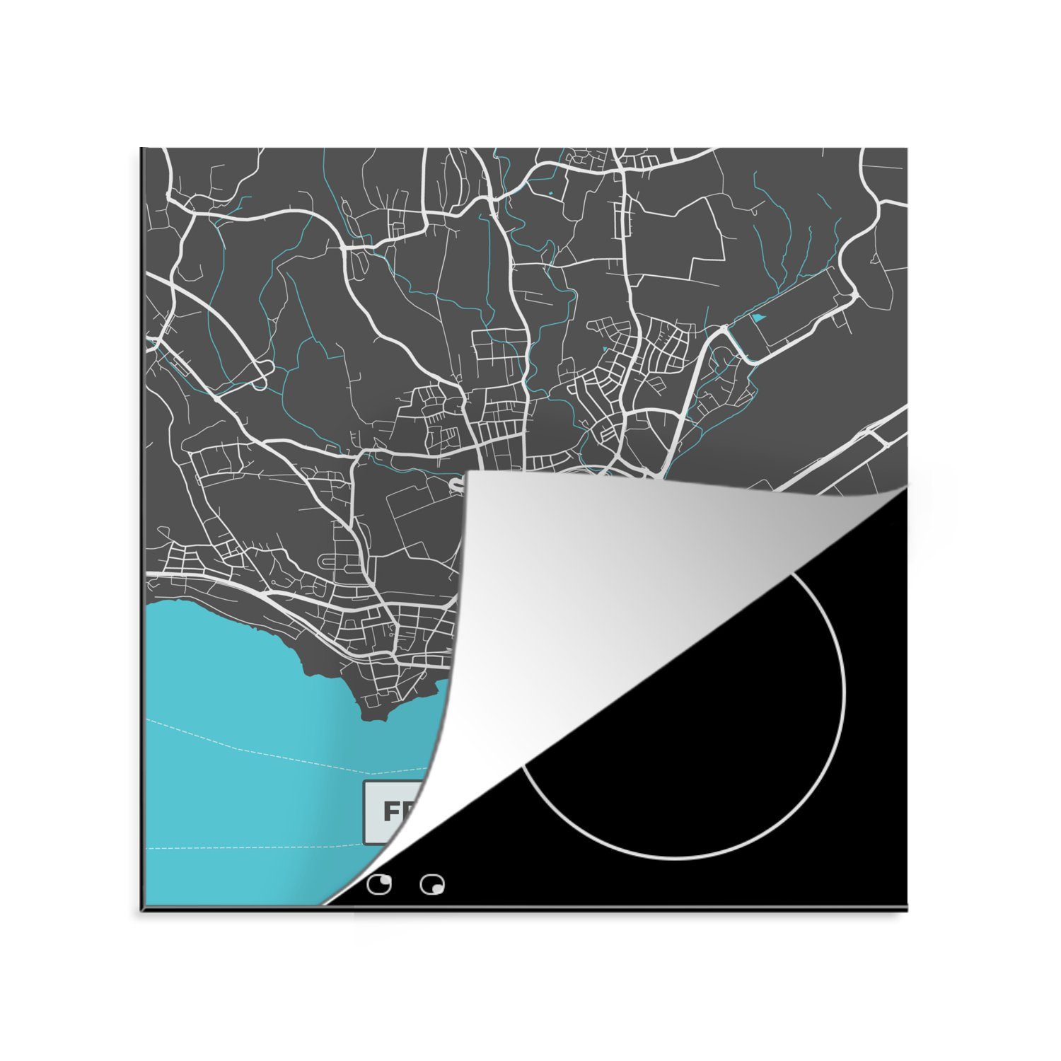MuchoWow Herdblende-/Abdeckplatte Deutschland - Blau - Friedrichshafen - Stadtplan - Karte, Vinyl, (1 tlg), 78x78 cm, Ceranfeldabdeckung, Arbeitsplatte für küche