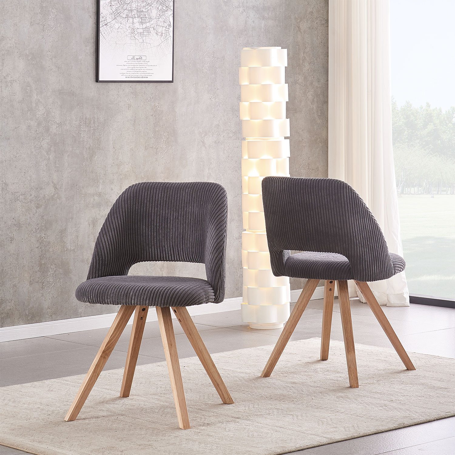 B&D home 4-Fußstuhl VICKY (2er Set, 2 St), gepolstert, Kordstoff, Holzbeine günstig online kaufen