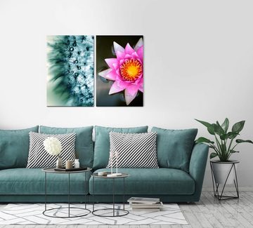 Sinus Art Leinwandbild 2 Bilder je 60x90cm Pusteblume Wasserblume Regentropfen Kunstvoll Harmonisch Entspannend Beruhigend