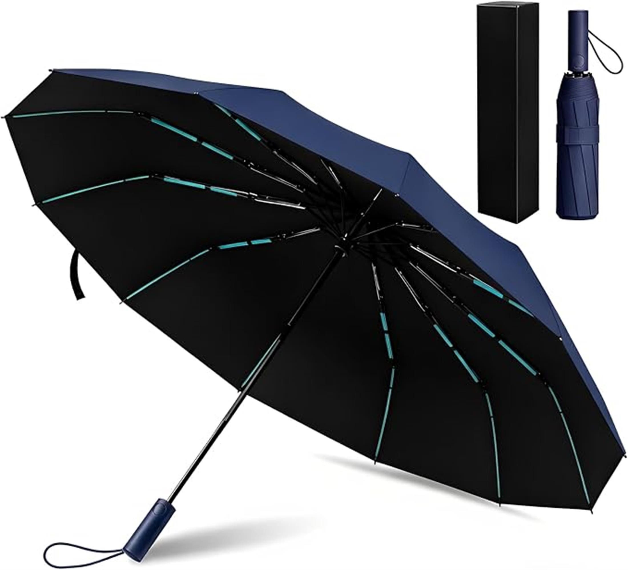 ibettertec Taschenregenschirm Automatik Regenschirm,12 Rippen mit verstärkter Glasfaserstruktur, 210T Stoff, kompakter Taschenschirm mit Auf-Zu-Automatik
