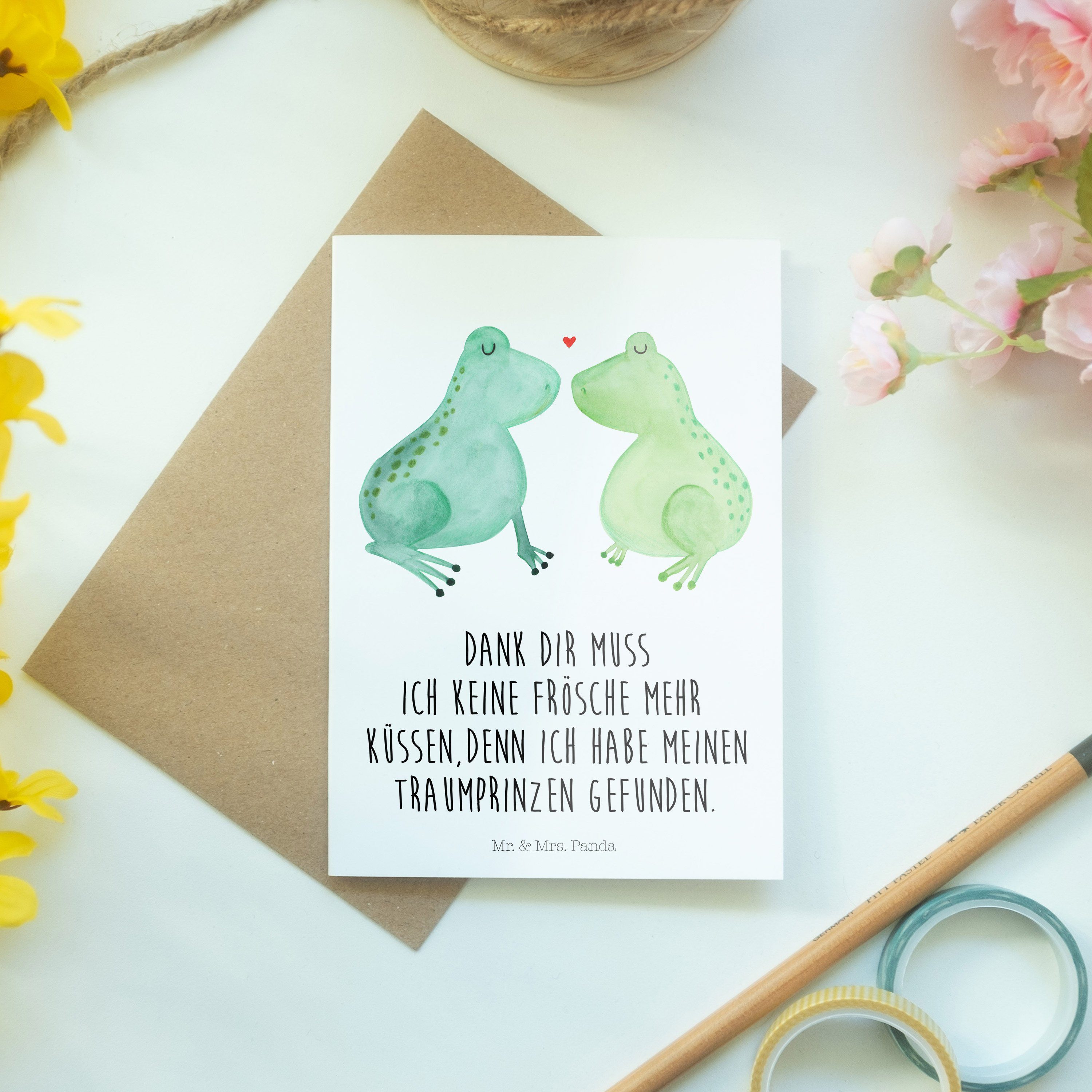 Mr. & Mrs. Panda Grußkarte Weiß Frosch Einladungskarte, Geschenk, - Liebe küss Hochzeitskarte, 