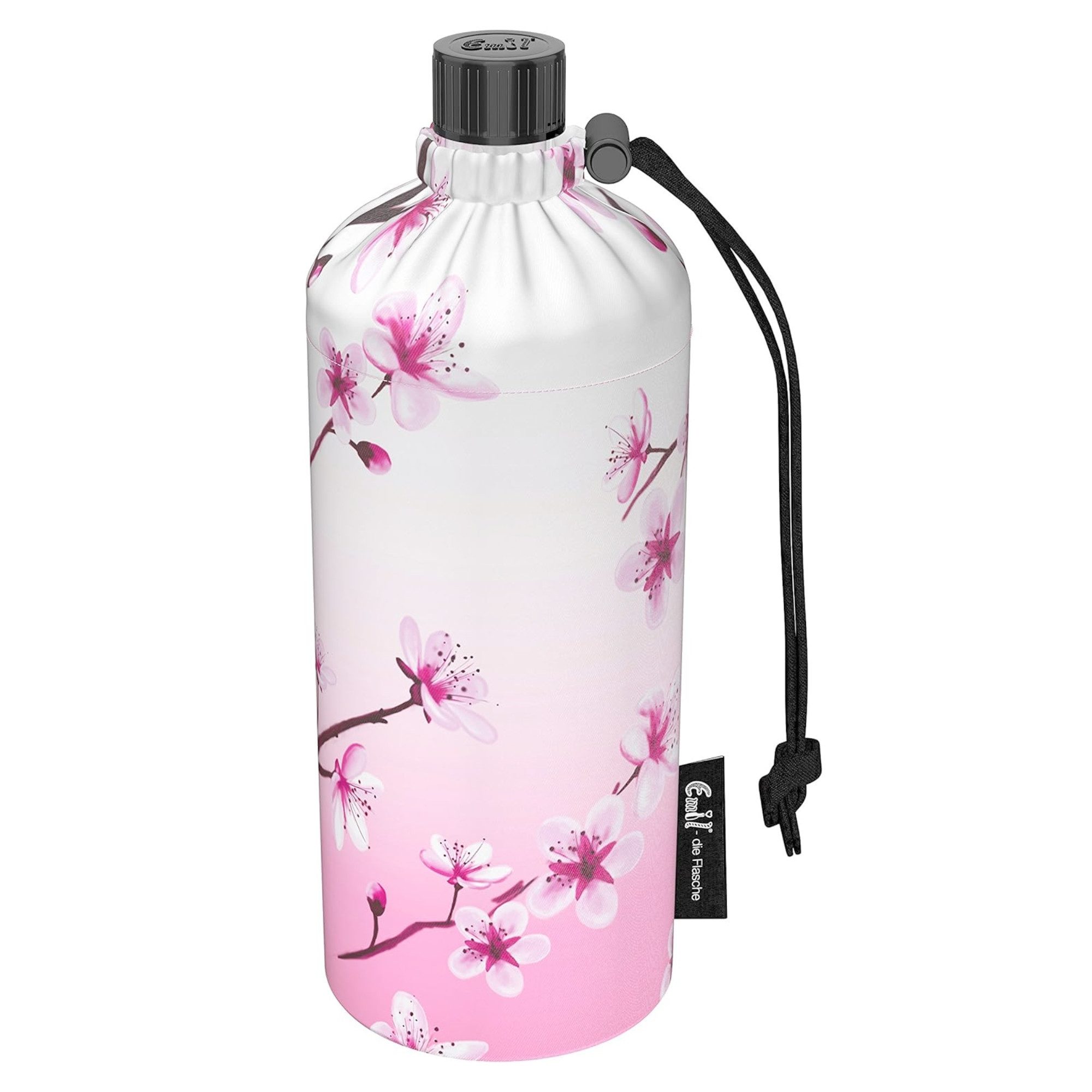 Emil Trinkflasche Kirschblüten Glasflasche, Flasche aus Glas, BPA-Frei, spülmaschinenfest, Bruchsicher, 600ml