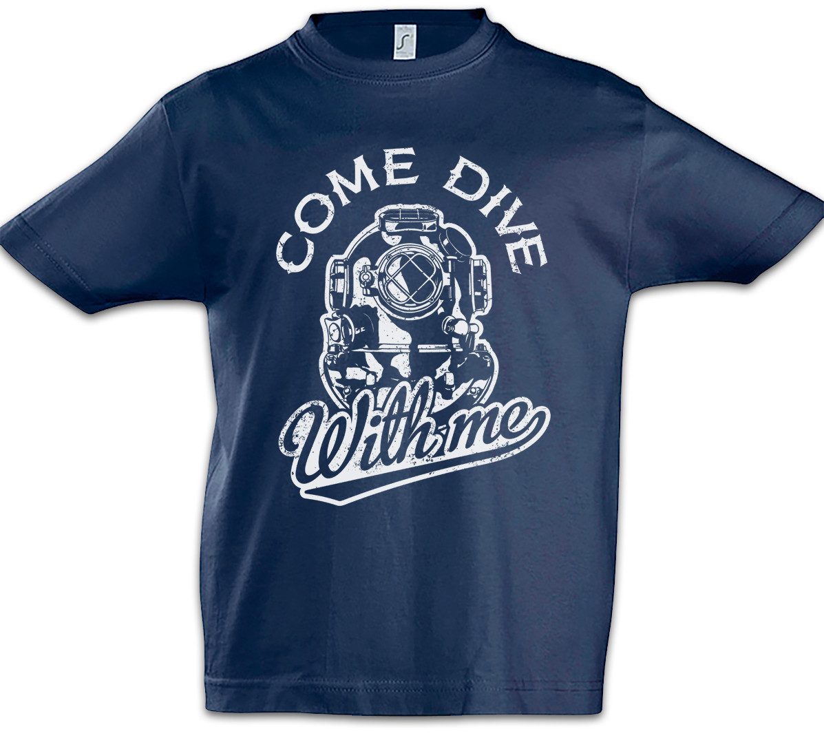 Print-Shirt Come Dive With Me Kinder T-Shirt Taucher Tauchen Vintage Diver Diving