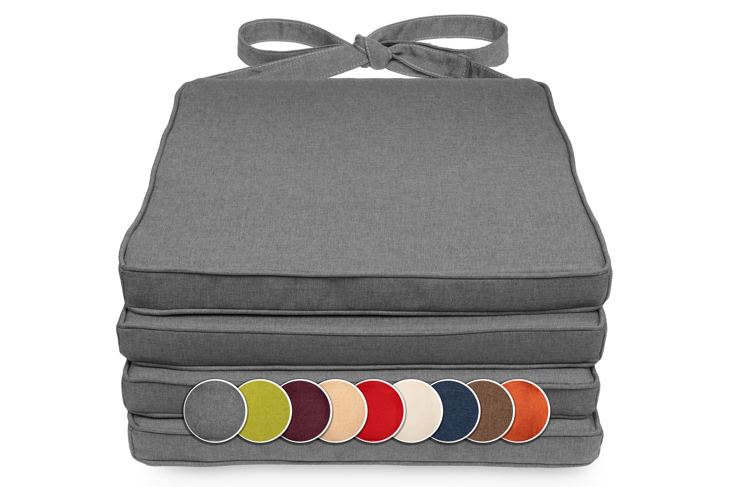 sunnypillow Stuhlkissen 4er Set Stuhlkissen 40 x 45 x 5cm Grau