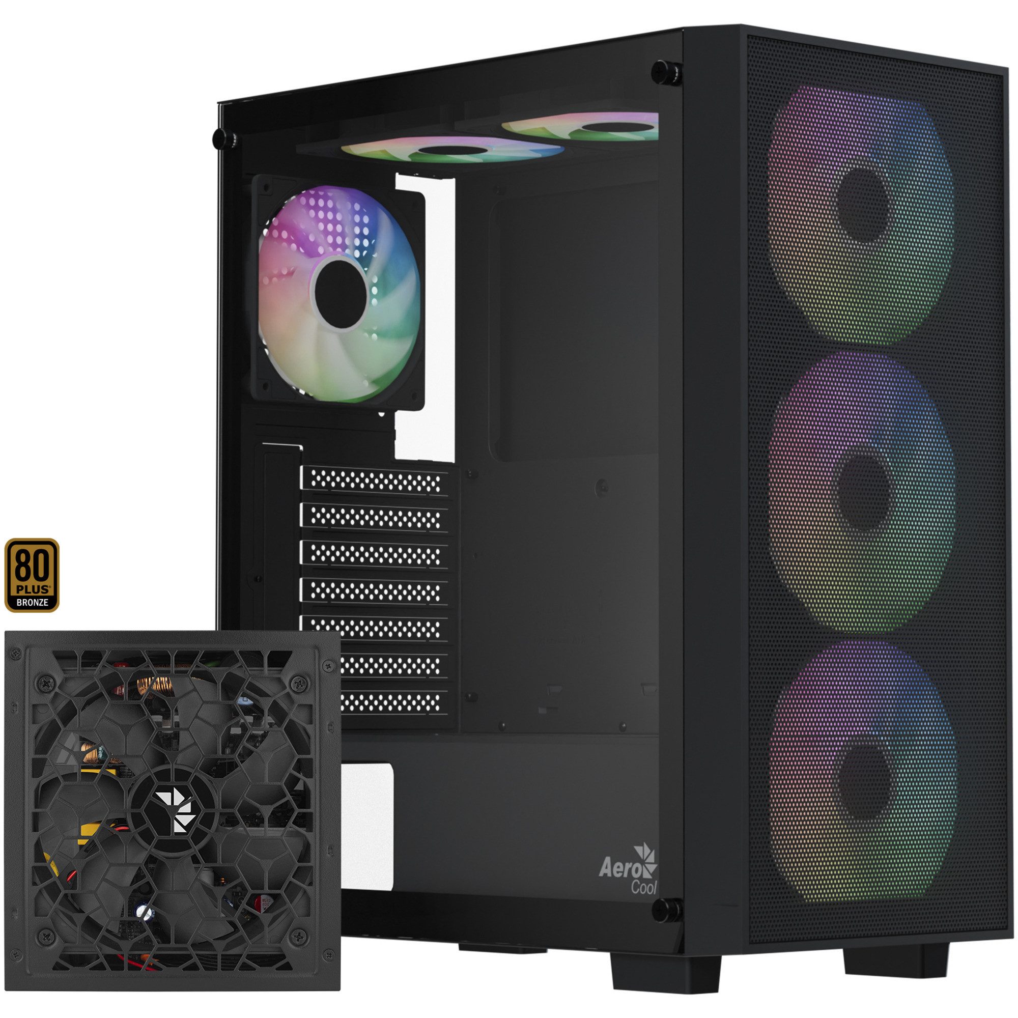 Aerocool PC-Gehäuse Aerocool B509A Flow-G-BK-v1, mit Netzteil Aero
