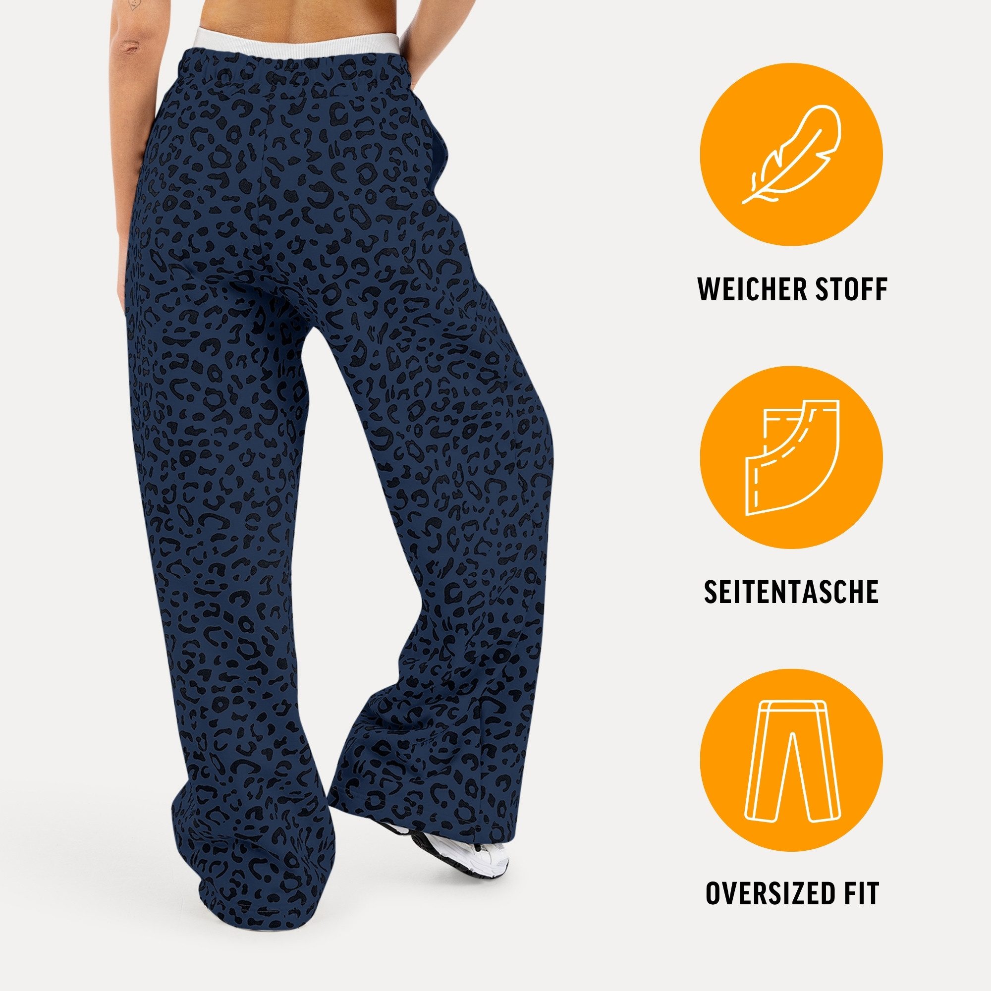 Smilodox Jogginghose Leora, Oversize Jogger Damen, Leo-Print Hose mit Tunnelzug & Taschen Leo-Print, Elastischer Bund, Verstellbare Beine, Seitentaschen