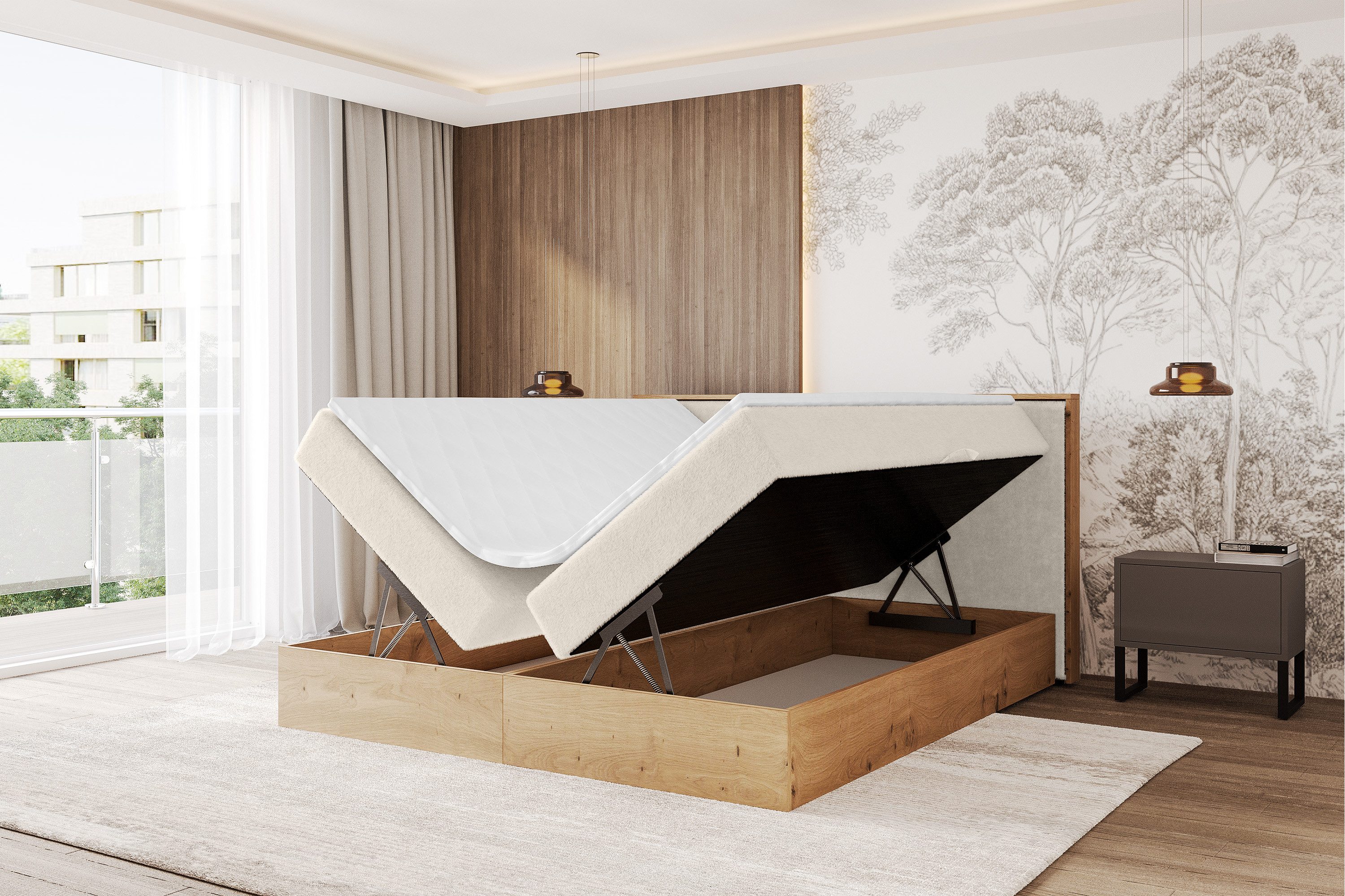 ALTDECOR Boxbett LOLLI9 (Multipocket-Matratze H4, H3 Matratze Bonellfederung, Topper, Kopfteil)