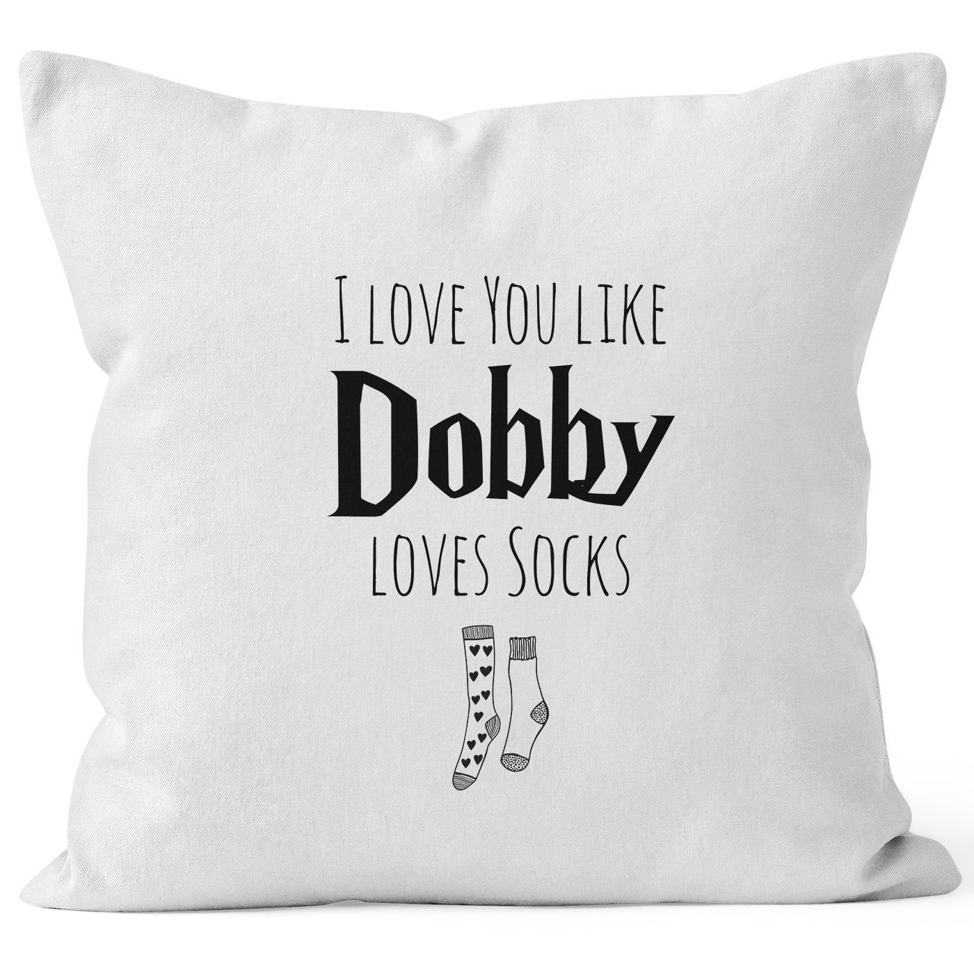 MoonWorks Dekokissen weiß I Hochzeitstag socks loves like Liebe Geschenk Jahrestag Kissen-Bezug Valentinstag you Dobby love MoonWorks®