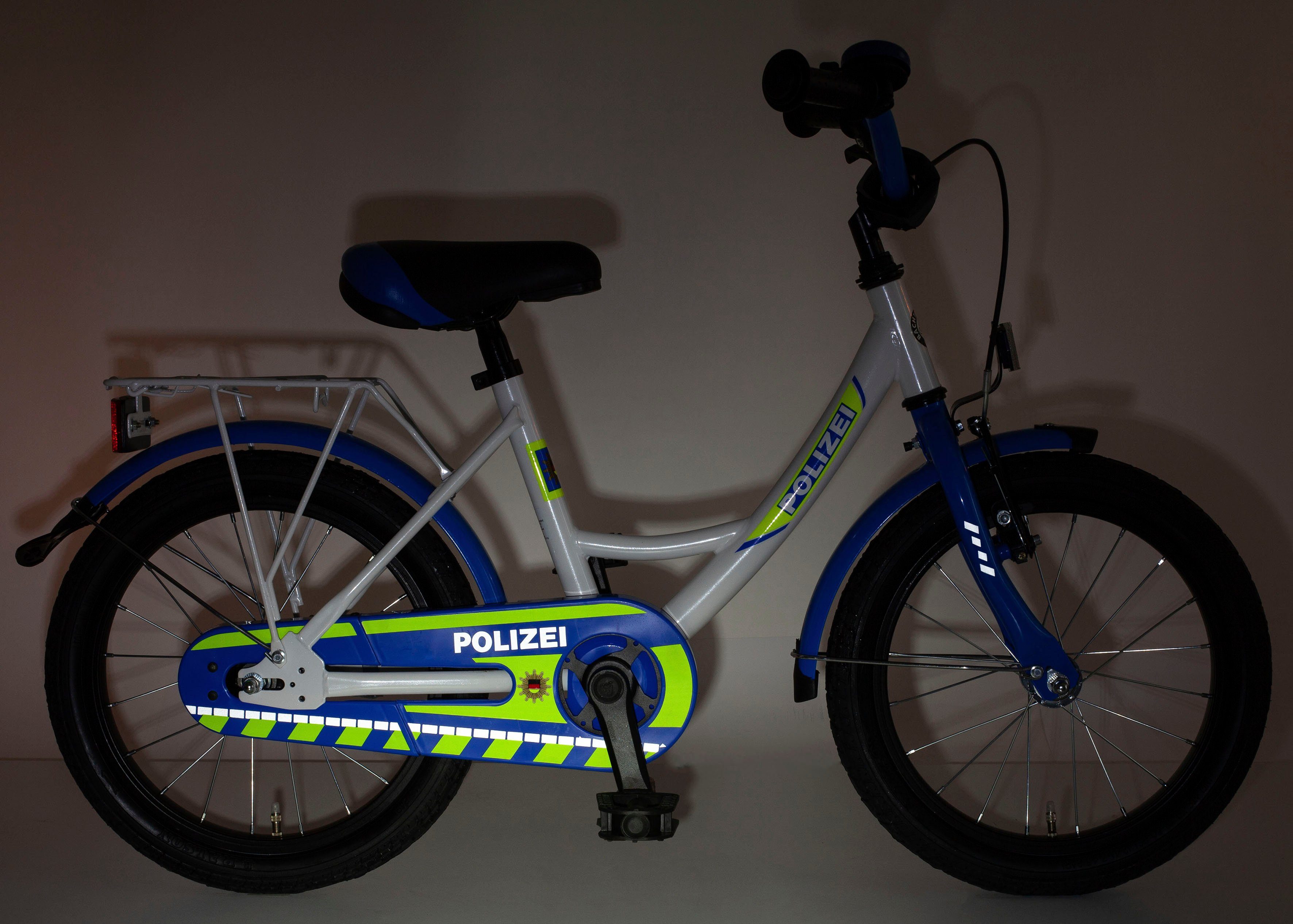 Bachtenkirch Kinderfahrrad 14" Kinderfahrrad "POLIZEI" kristall-weiß/blau/neon, 1 Gang, ohne Schaltung