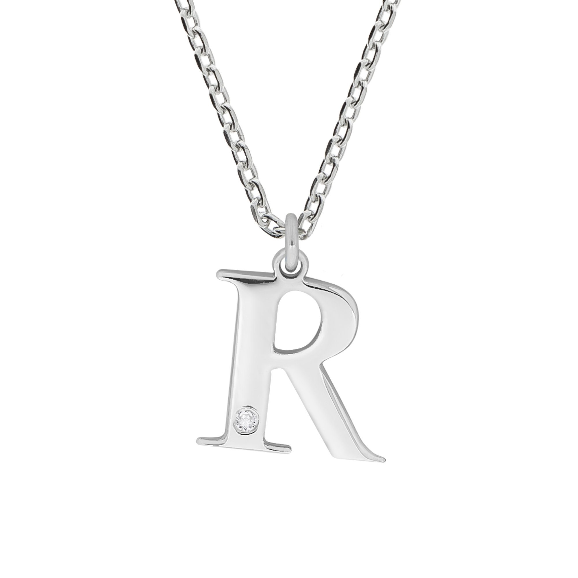 Kette mit Anhänger Silber 925 mit 1x Diamant 0,008ct. Buchstabe R