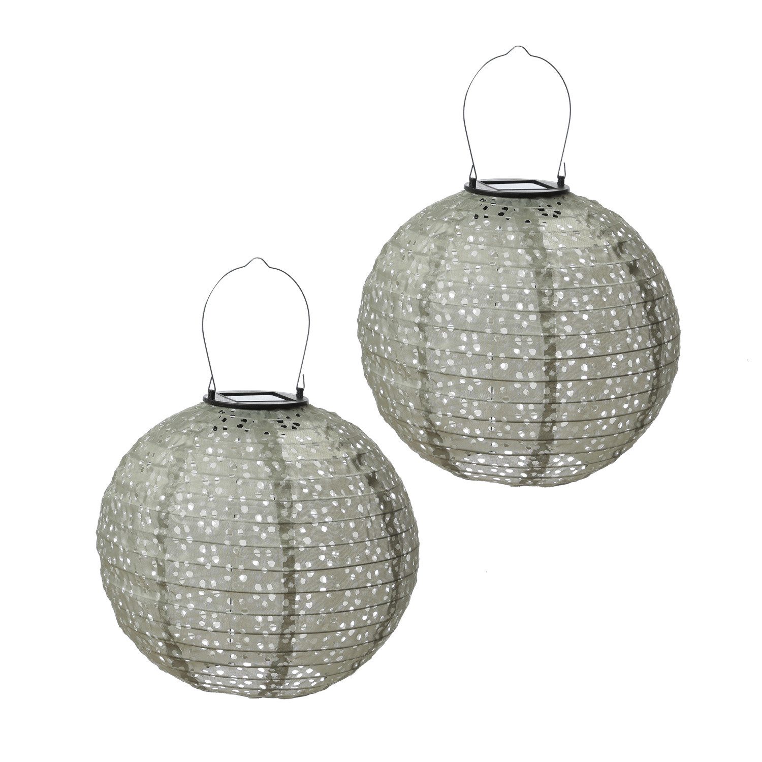 MARELIDA LED Lampion Solar Gartenlampions Blumenmuster grün 25cm Balkon Terrasse 2 Stück, LED Classic, warmweiß (2100K bis 3000K)