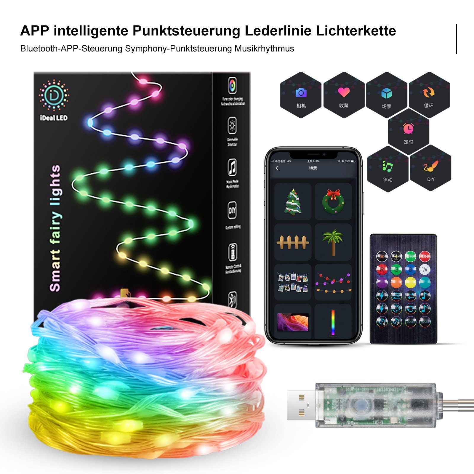 Intelligenter Feuerwerks-LED-Lichter Mit Musiksynchronisation FB/APP