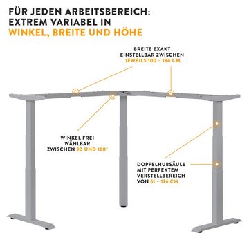 boho office® Eckschreibtisch Basic Line 90 (Tischgestell Silber), Stehschreibtisch elektrisch höhenverstellbar mit 3 Speicherplätzen