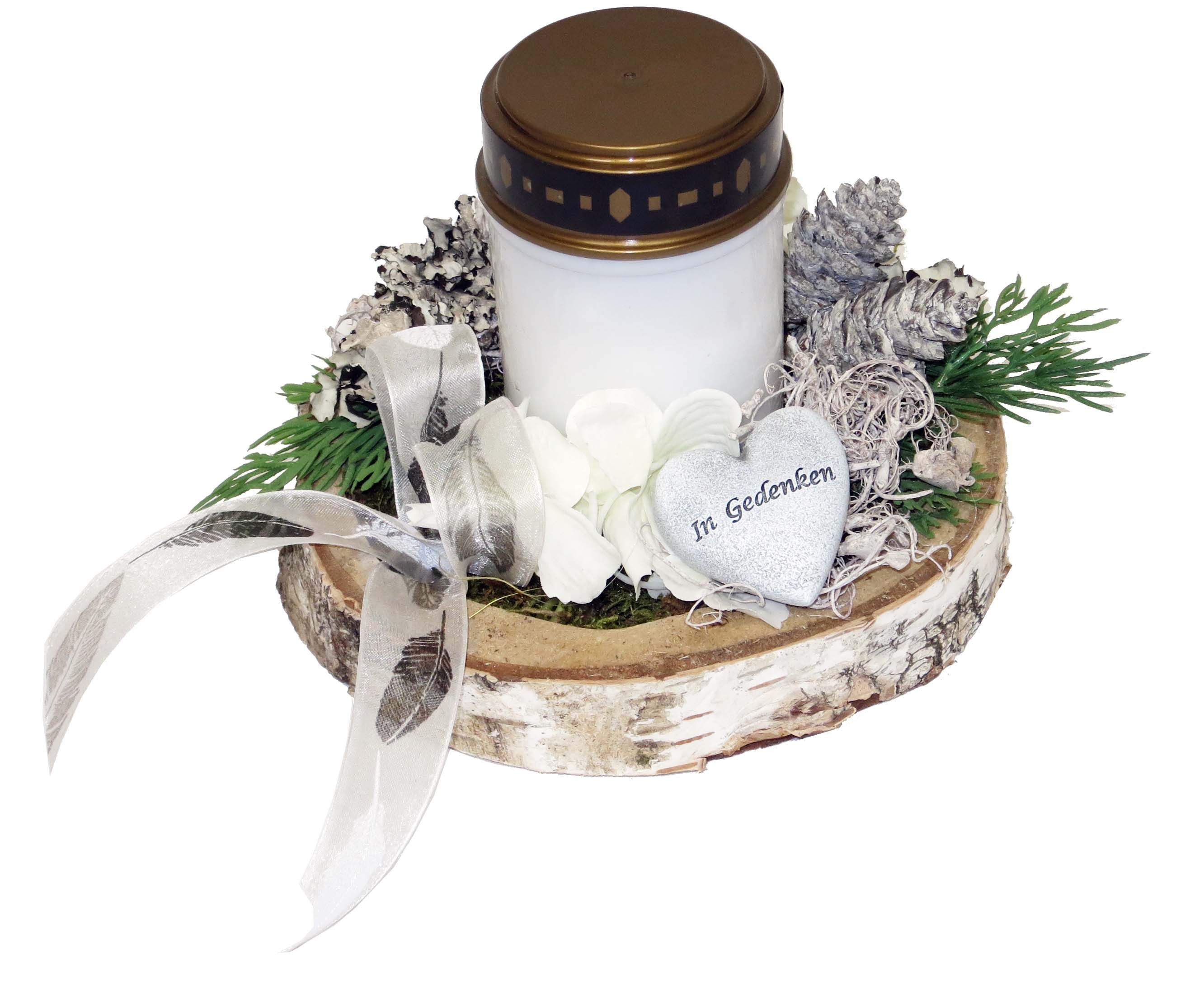 CreaFlor Home Dekokranz Grabschmuck, Handarbeit, weiß, Motiv: Grablicht