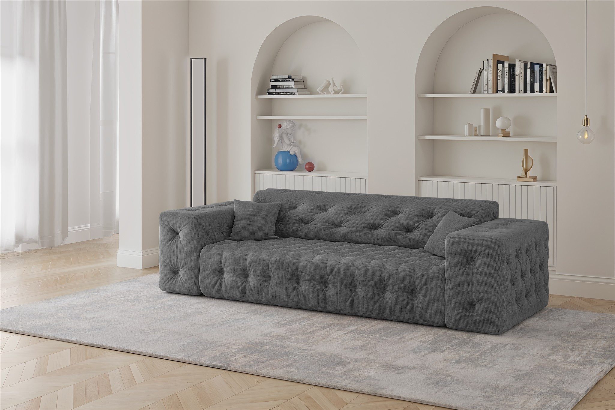 Fun Möbel 3-Sitzer Designersofa CHANTAL in Stoff Moly, Rundumbezug, inkl. 2 Zierkissen