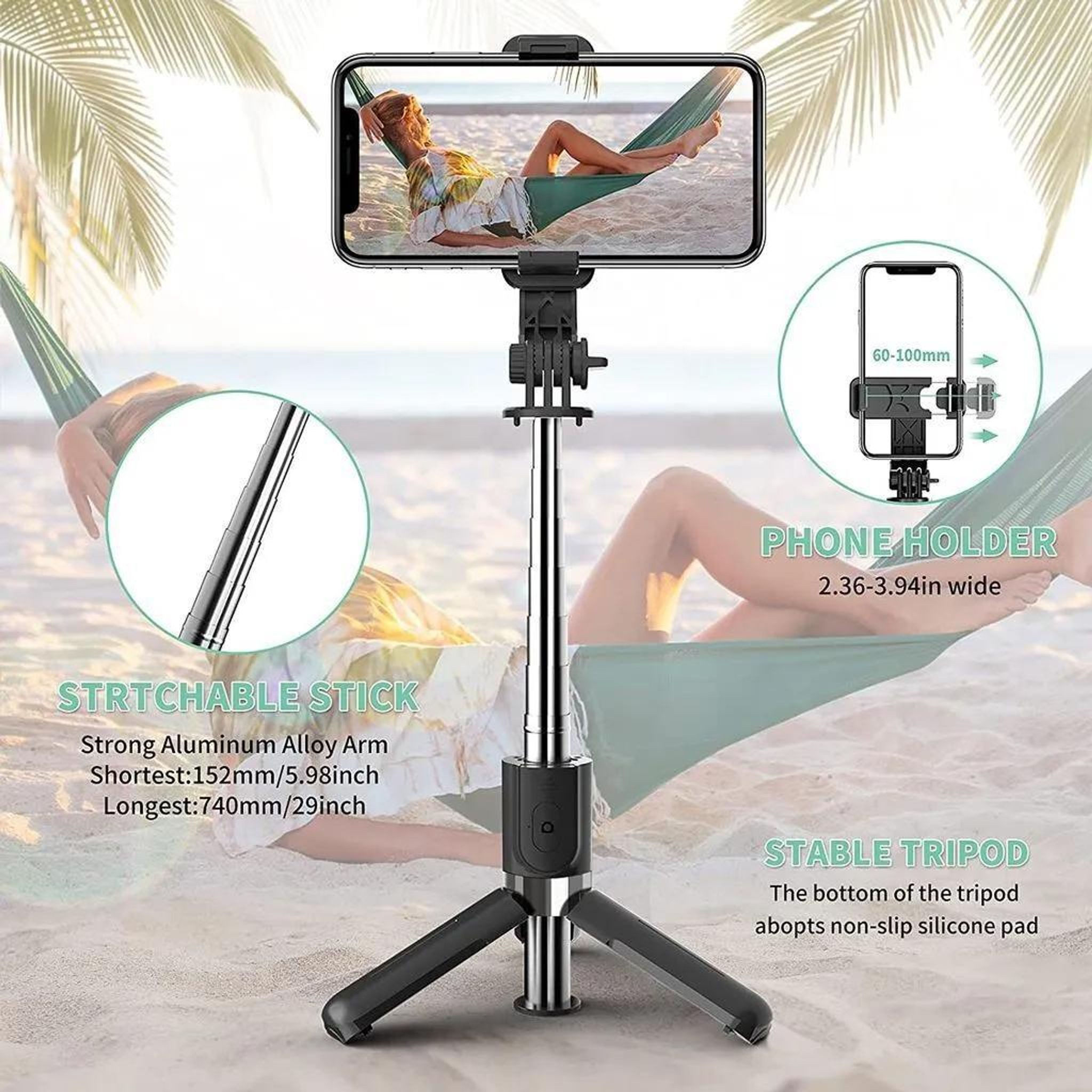 FELIXLEO Komplettbett Selfie Stick Stativ mit Fernbedienung 360 Rotation Selfiestick, 1-tlg.