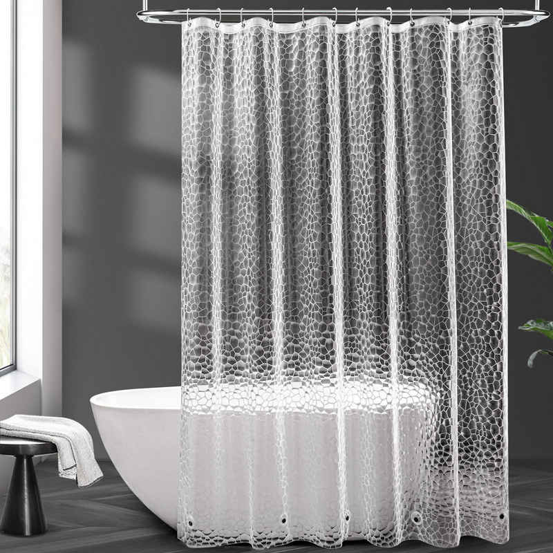 Caterize Duschvorhang Transparent, Anti Schimmel Wasserdicht Duschvorhänge mit 12 Ringe Breite 180 cm (1-tlg)