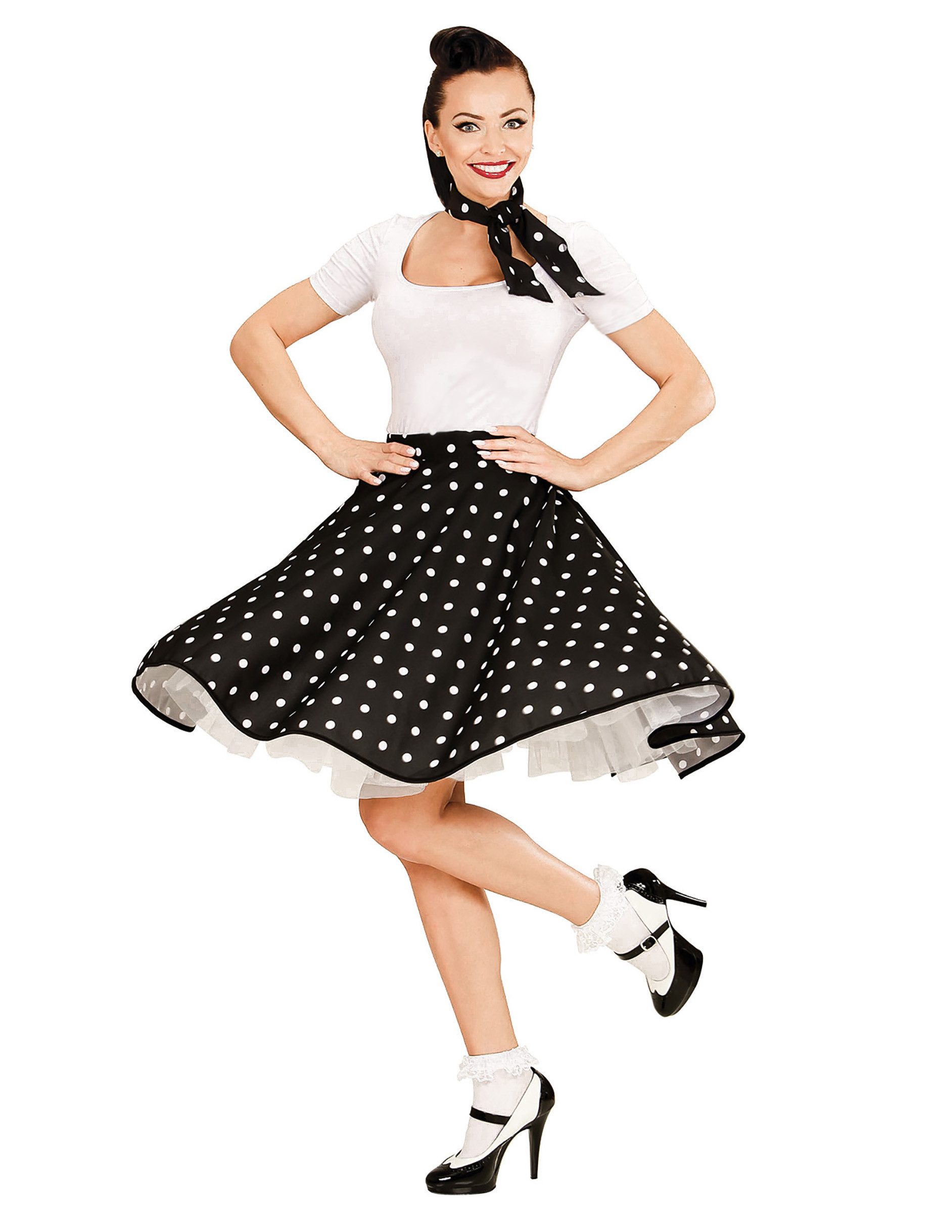 Fiestas Guirca Kostüm 50er-Damenkostüm Rock und Kopftuch schwarz-weiss günstig online kaufen