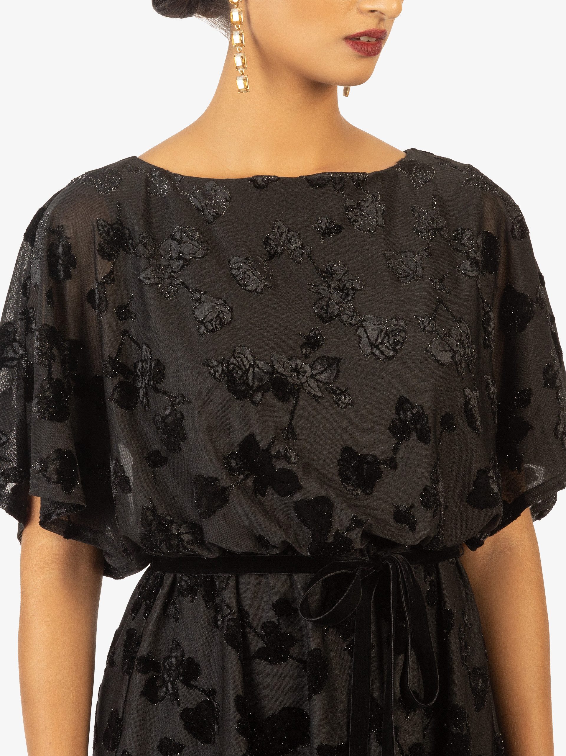 Kraimod Cocktailkleid mit Flockprint und Bindegürtel