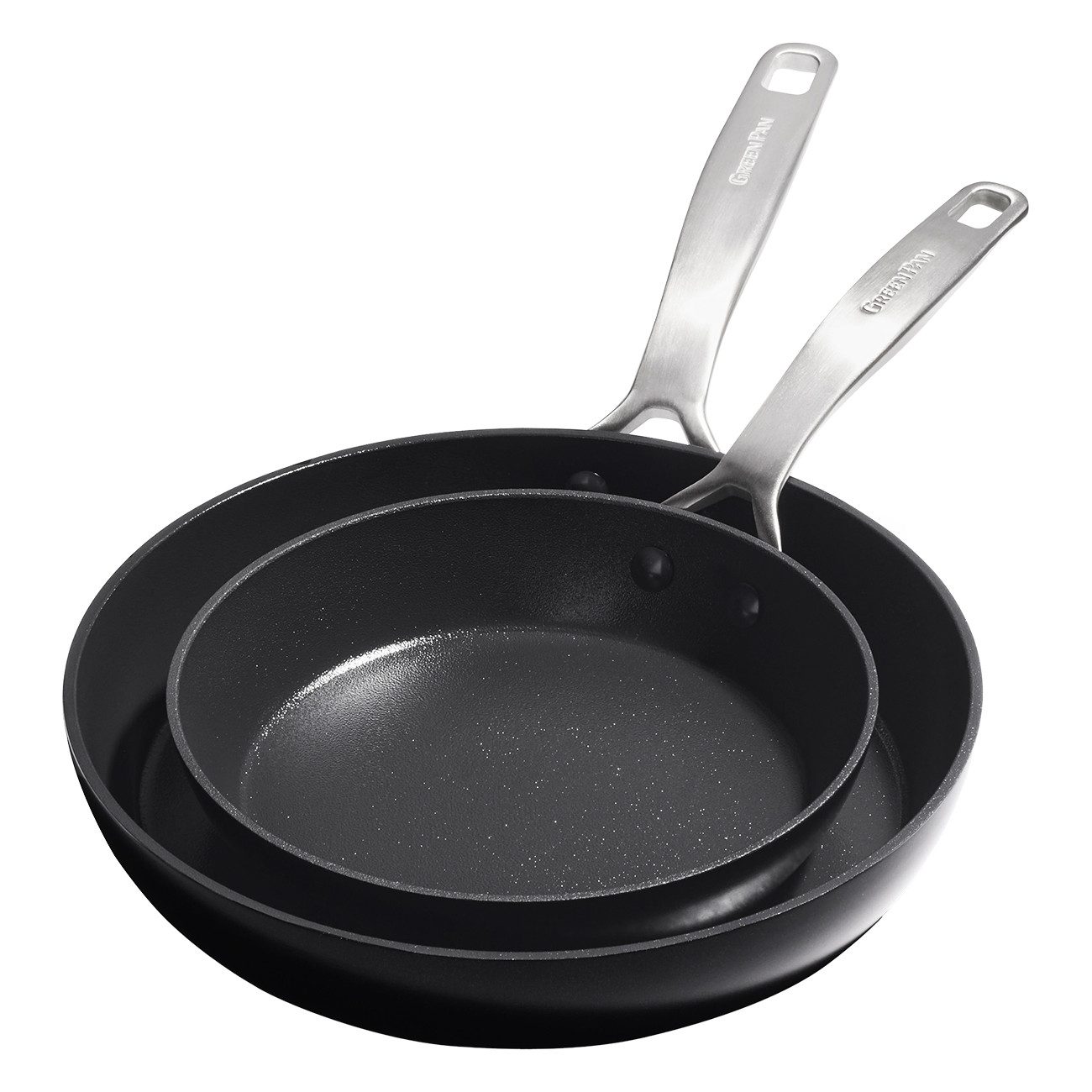 GREENPAN Bratpfanne Copenhagen Bratpfannenset schwarz 20 cm + 28 cm robust Antihaft, Aluminium, Kratzfest, Keramik, alle Herdarten, Backofengeeignet, Ø 20 & 28 cm