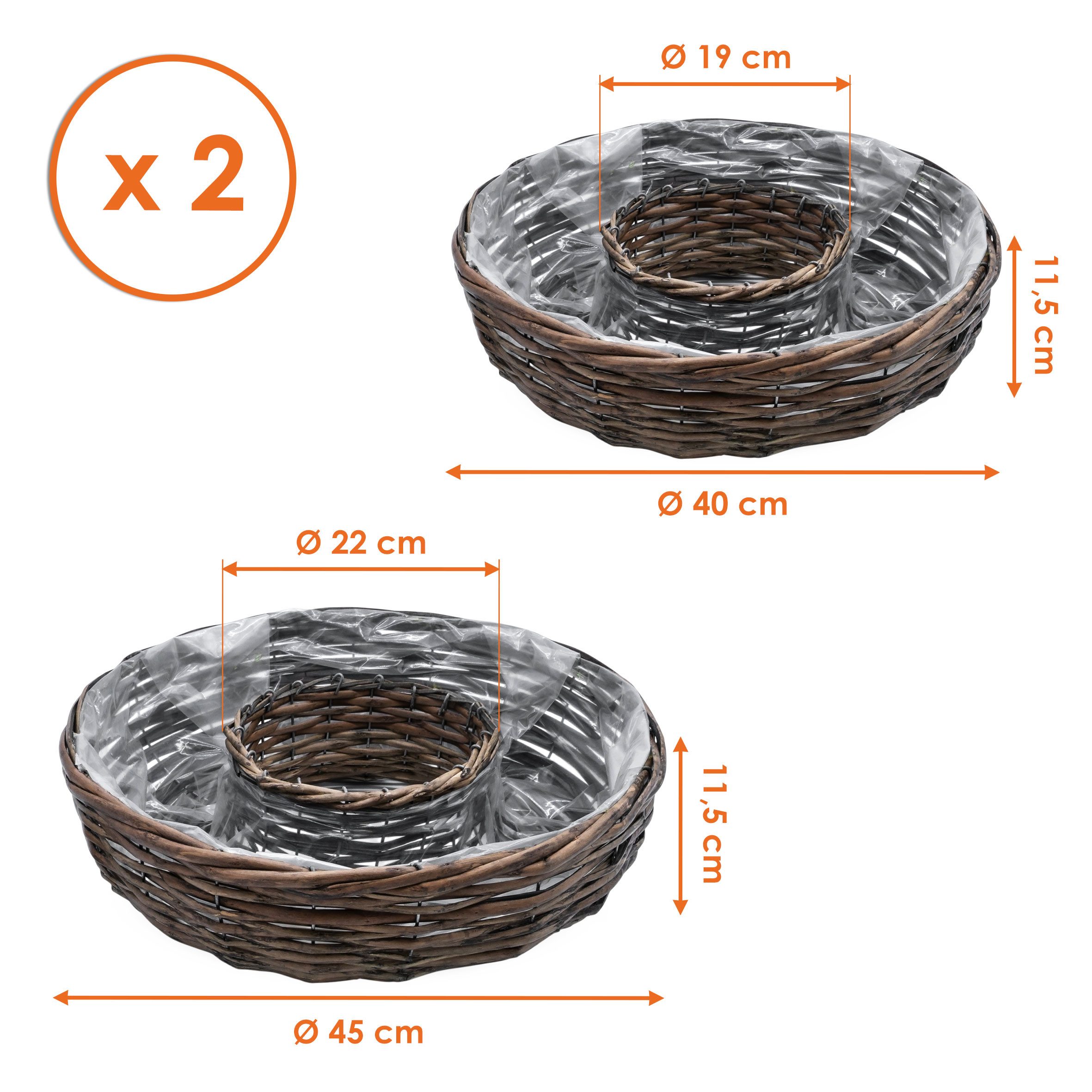 Spetebo Weidenkorb Weide Pflanzring 2er Set geflochten - 45 / 40 cm