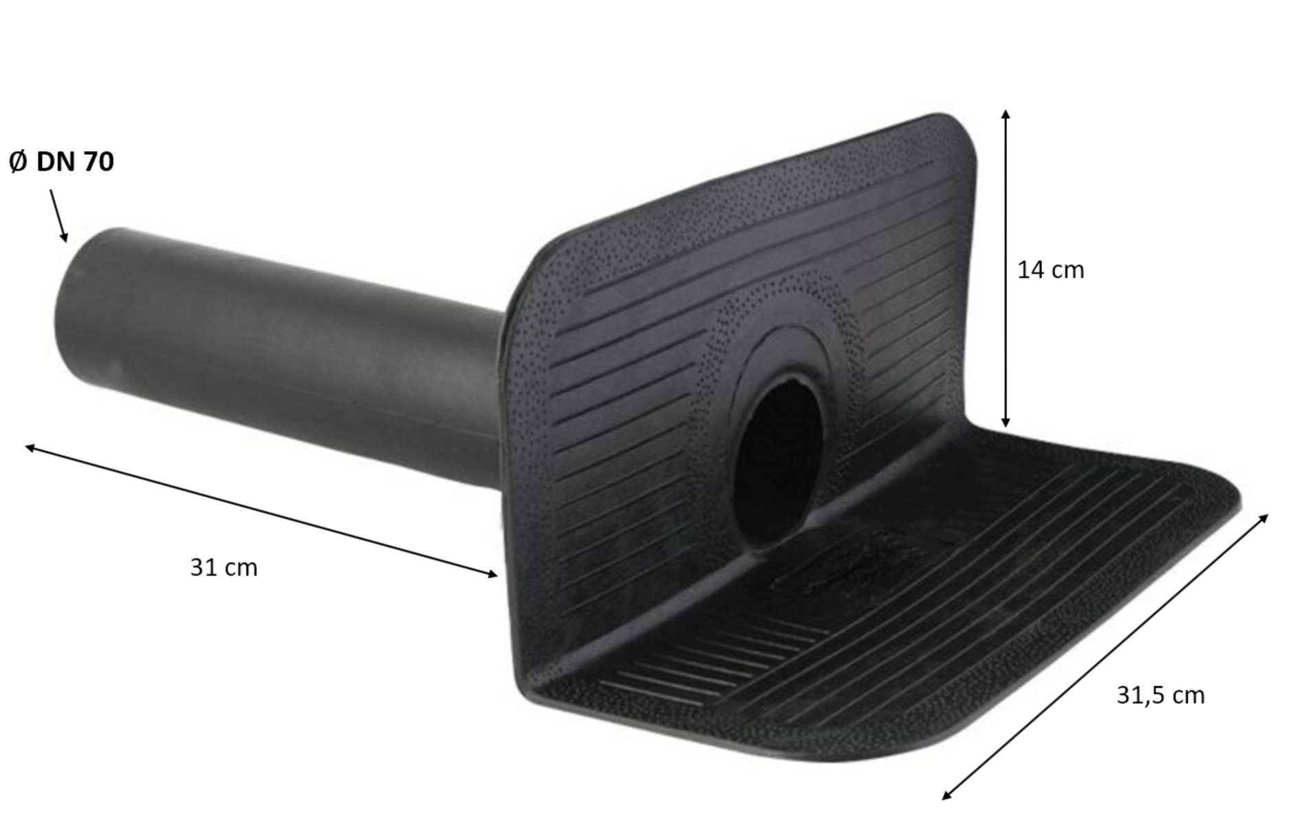 Uzman Dachdurchführung Attikaablauf, Winkelablauf, Bitumen-Flansch, Dachgully, DN 70, Ø 7 cm, 30-90°
