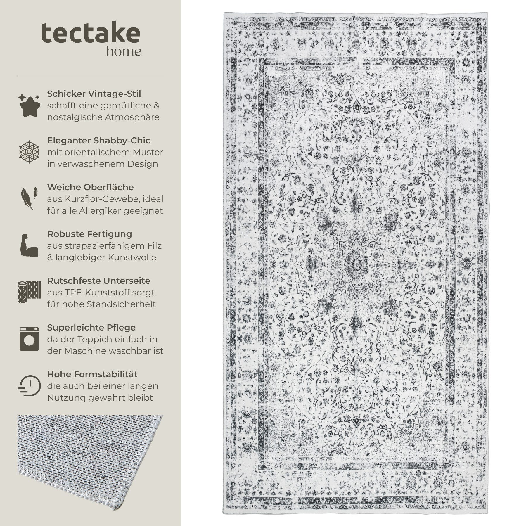 tectake Teppich Vintage Designer Teppich, Eckig, Höhe: 0.6 mm, verschiedene günstig online kaufen