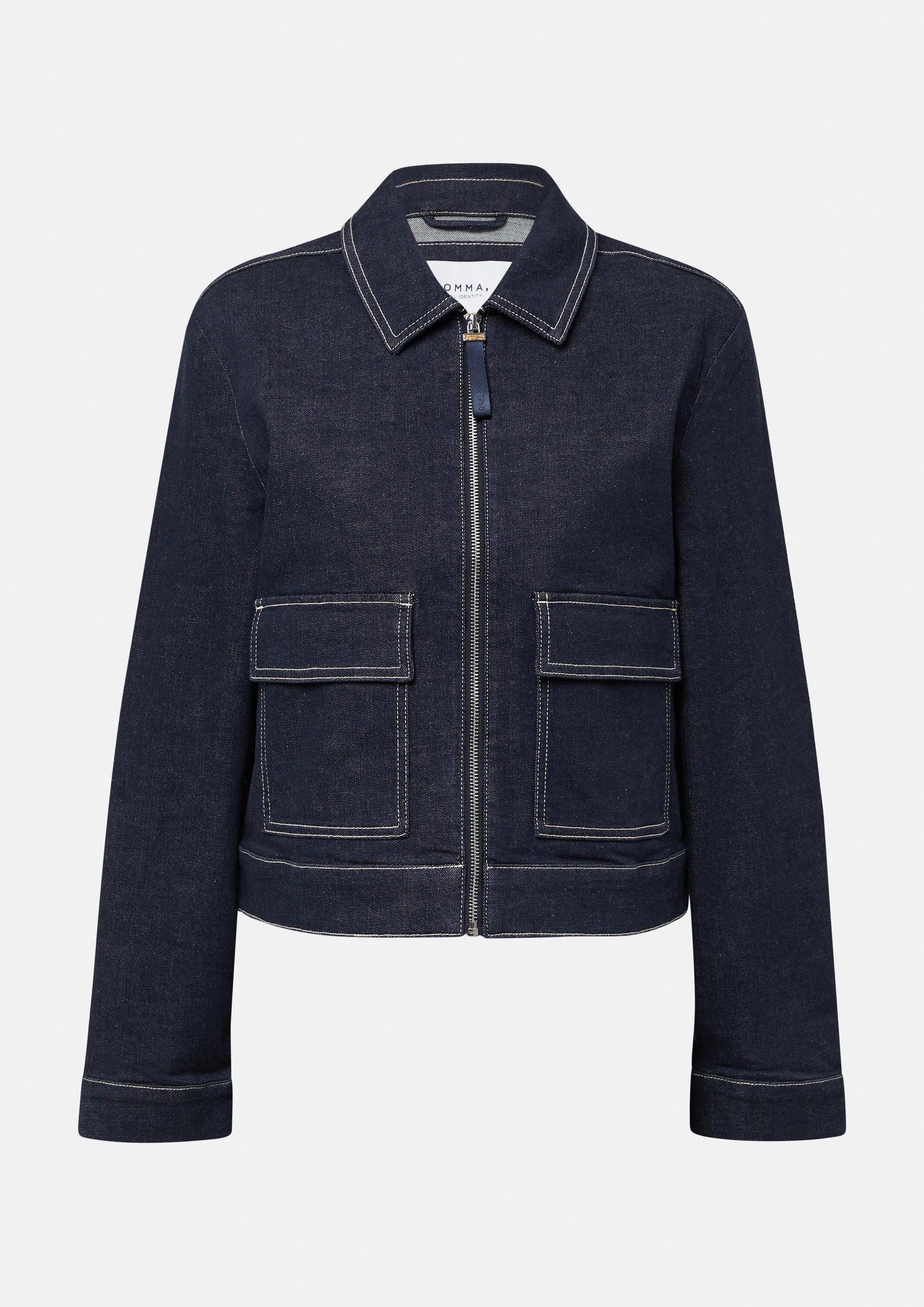 comma Funktionsjacke Indoor-Jacke Verkürzte Denim-Jacke mit elastischem Rückensaum