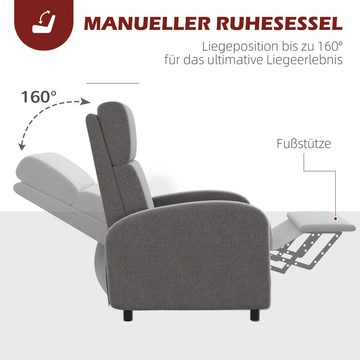 HOMCOM Relaxsessel Fernsehsessel mit Liegefunktion (TV-Sessel, 1-St., Liegesessel), bis 120 kg Belastbar, für Wohnzimmer, Grau