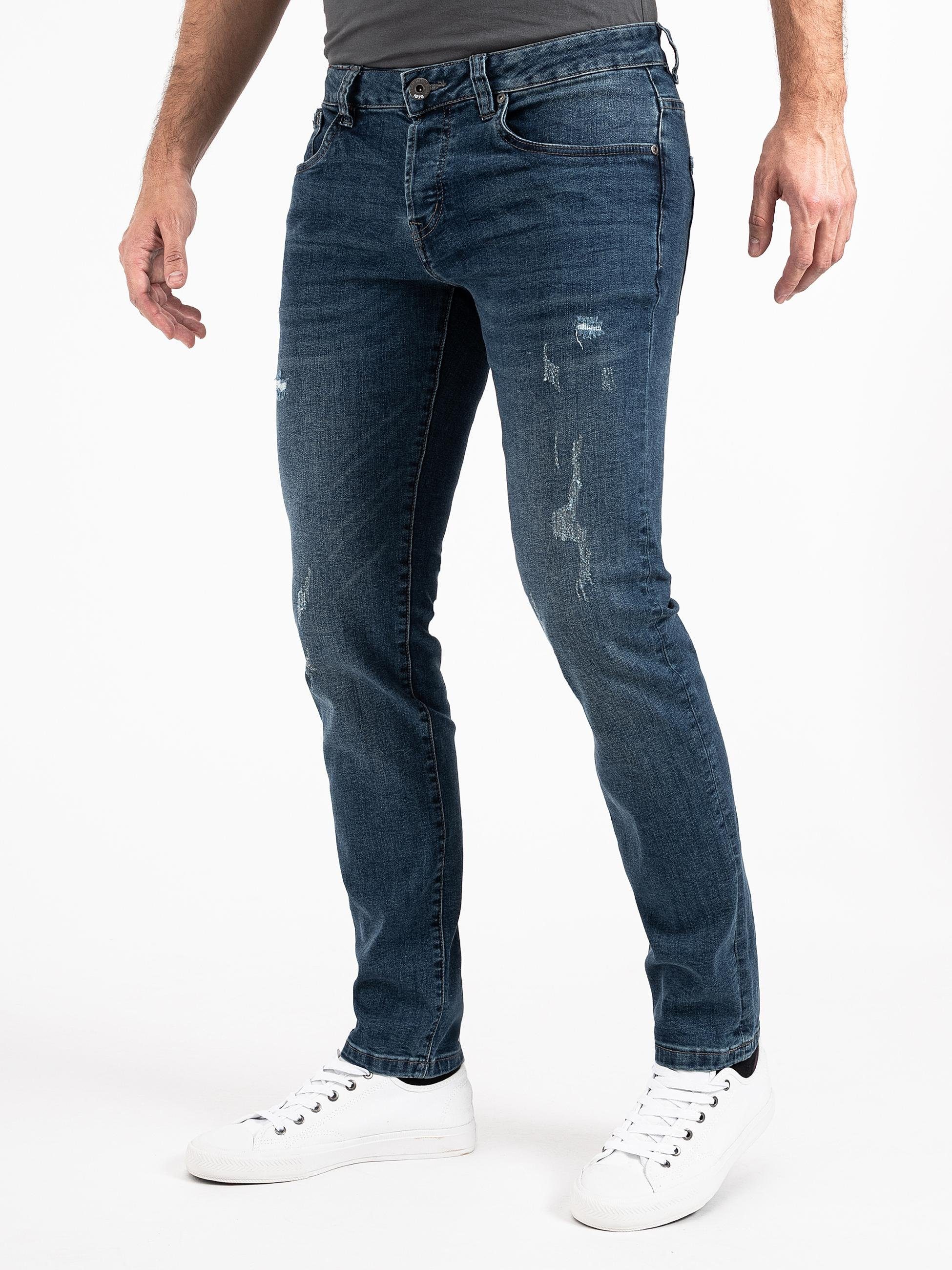 PEAK TIME Slim-fit-Jeans München Destroyed-Optik und Stretch-Bund Jeans mit blau Herren