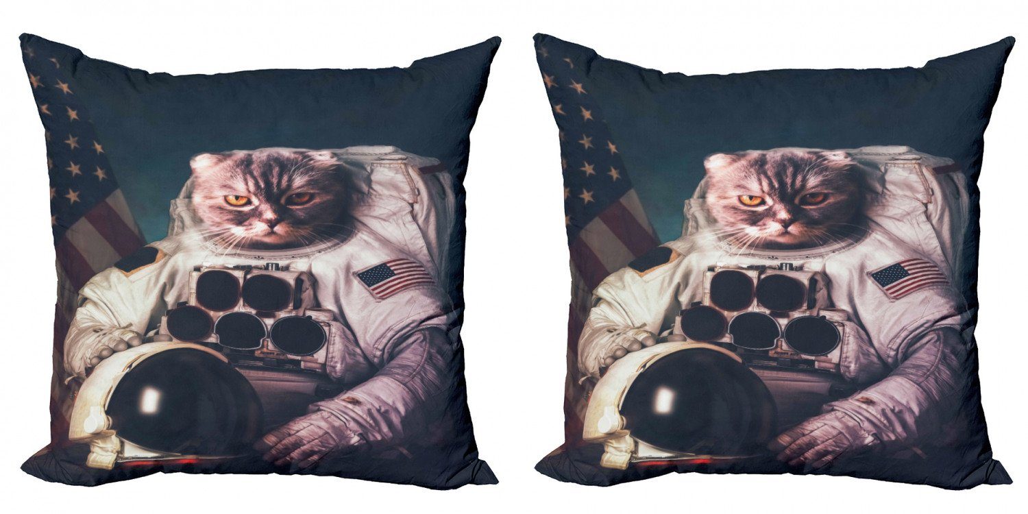 Amerikanische Raum-Katze Modern Flagge (2 Weinlese Stück), Doppelseitiger Digitaldruck, Accent Kissenbezüge Abakuhaus