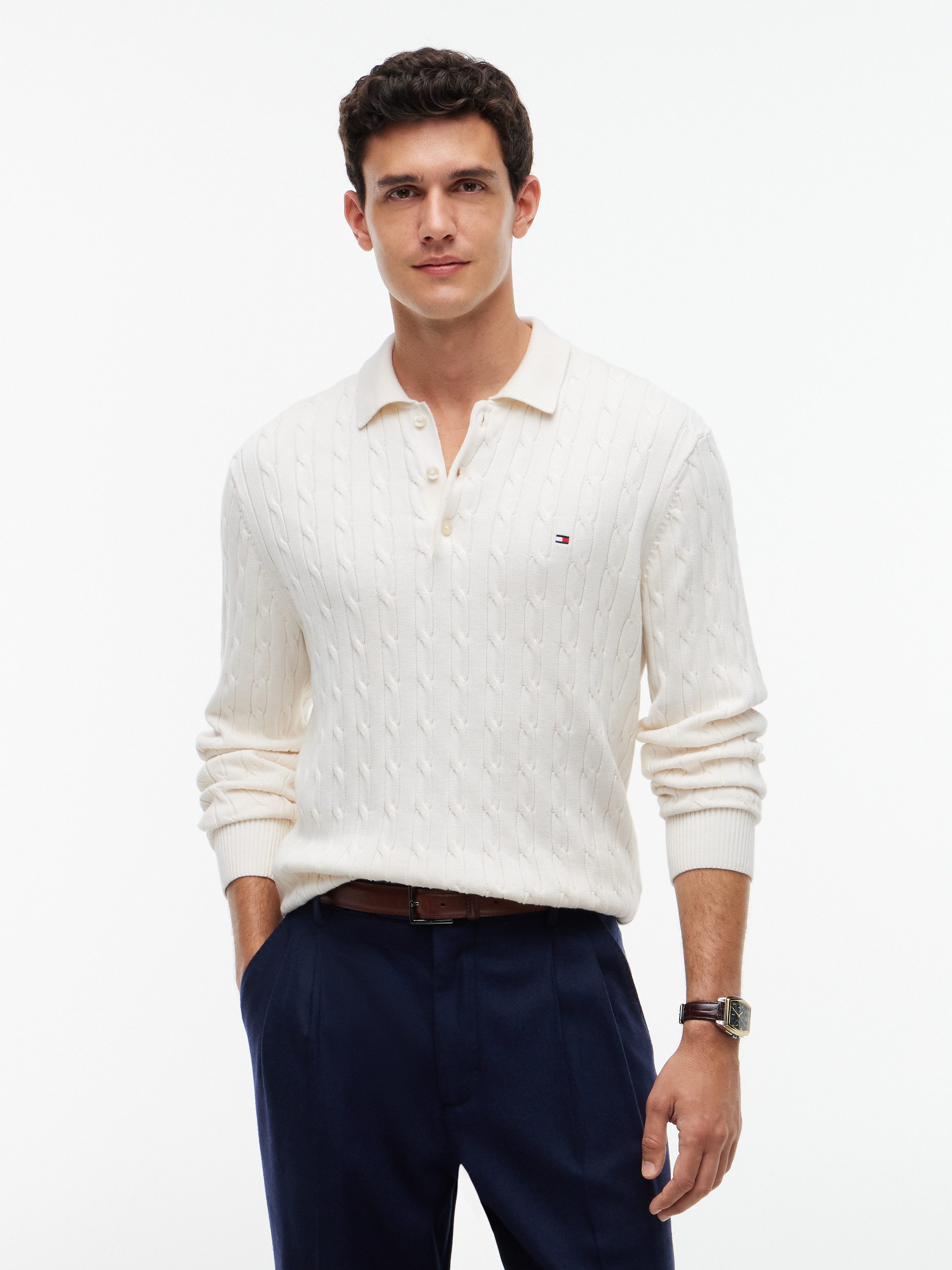Tommy Hilfiger Polokragenpullover CLASSIC COTTON CABLE mit Zopfmuster, regular fit
