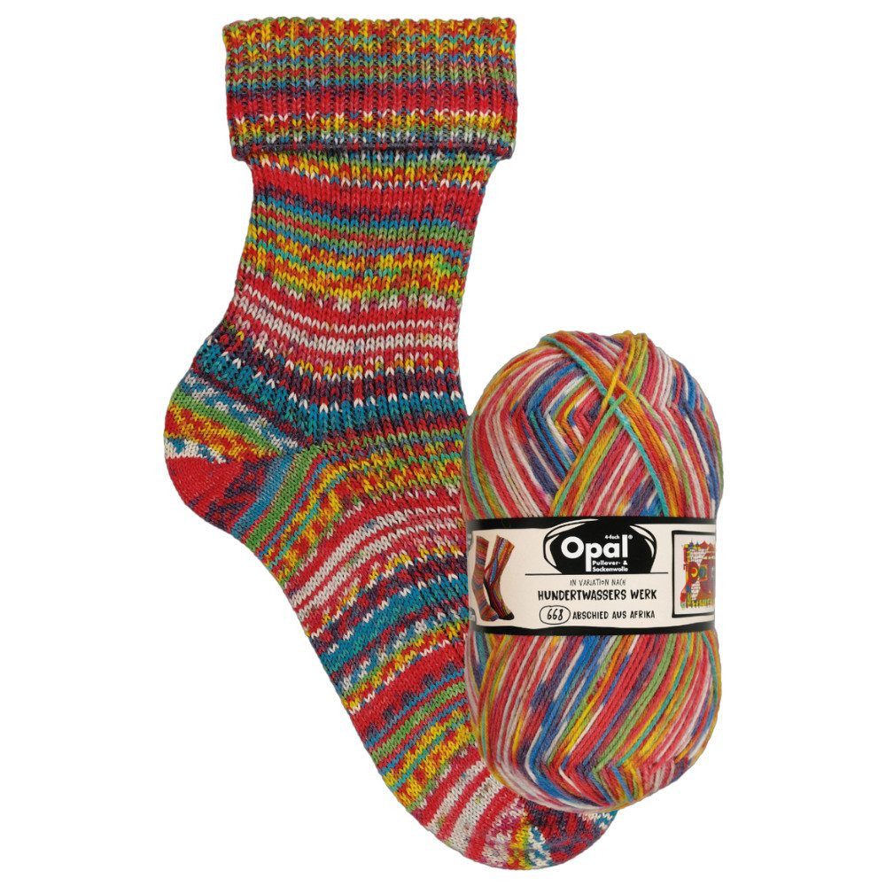 Opal Hundertwasser Sockenwolle 4-fädig, 100g Häkelwolle, 425 m (Strumpfwolle, Sockengarn, 4fach, Wolle zum Socken stricken oder häkeln, 4fädig), 75% Wolle (mulesingfrei), 25% Polyamid