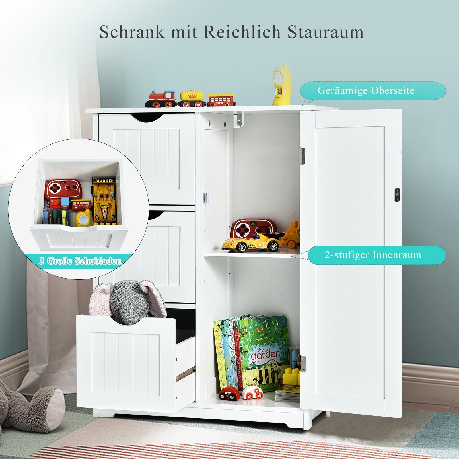 COSTWAY Badkommode, 3 Schubladen,mit verstellbarer Ablage,30 x 60 x 81 cm