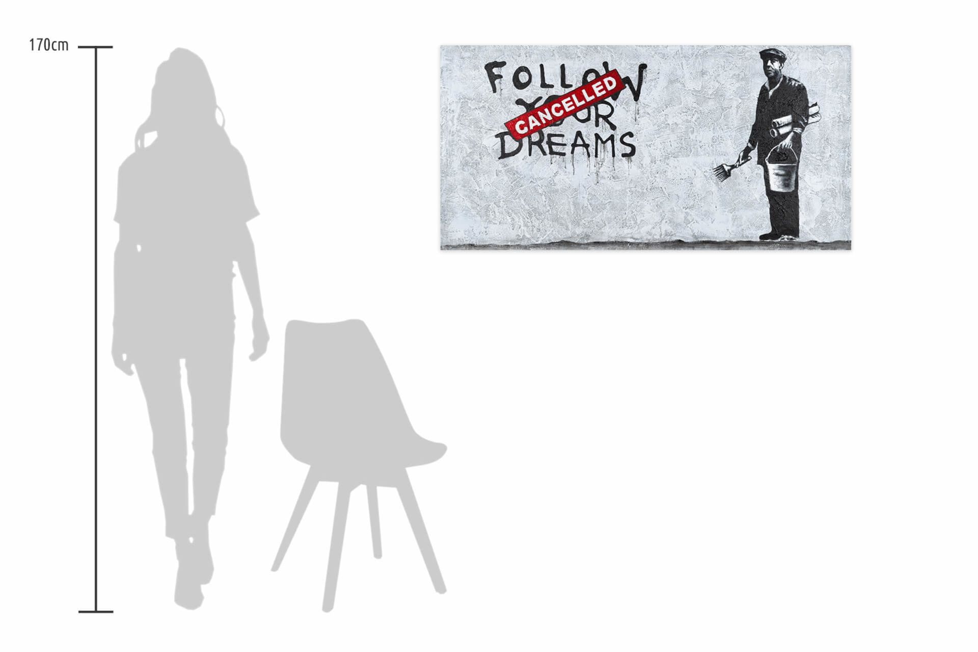 KUNSTLOFT Gemälde Banksy's Optimist 120x60 cm, Leinwandbild 100% HANDGEMALT Wandbild Wohnzimmer