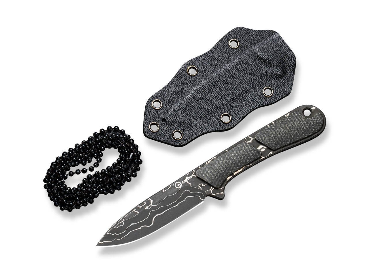 CIVIVI Universalmesser CIVIVI Mini Elementum Fixed Micarta Dark Green Damascus mit Scheide, (1 St), Scheide inklusive, Damast-Klinge