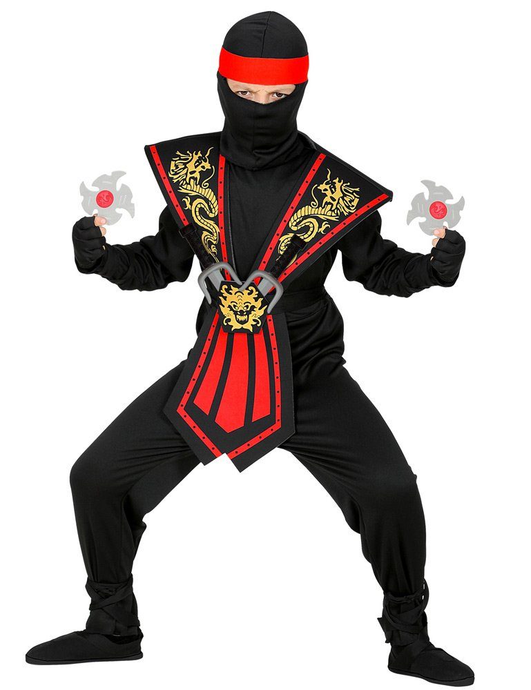 Widmann S.r.l. Kostüm Ninja Kostüm mit Zubehör für Kinder - Schwarz/Rot